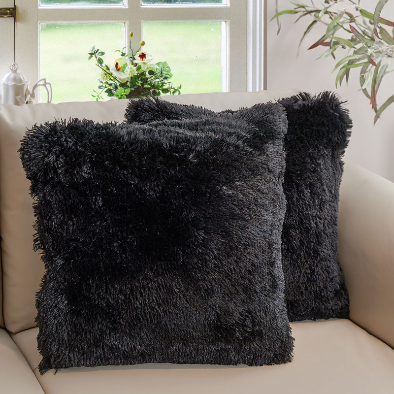 Cheer Collection Set of 2 Shaggy Long Hair Throw Pillows | Super Soft and Plush Faux Fur Accent Pillows - 18 x 18 inches