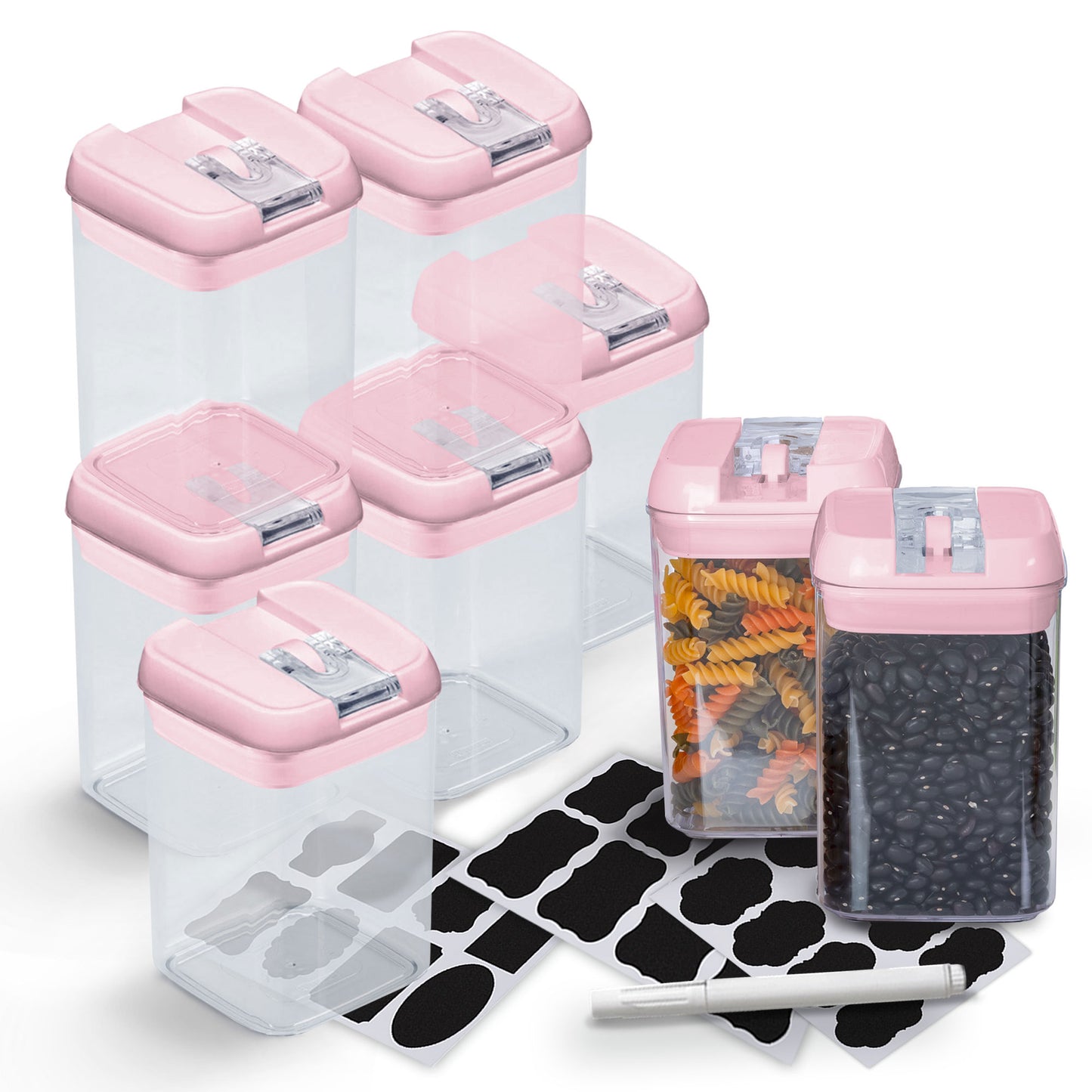 Cheer Collection Airtight Food Storage Containers - Set of 8 Identical 28oz Pantry Bins with Lids - Multiple Colors Available