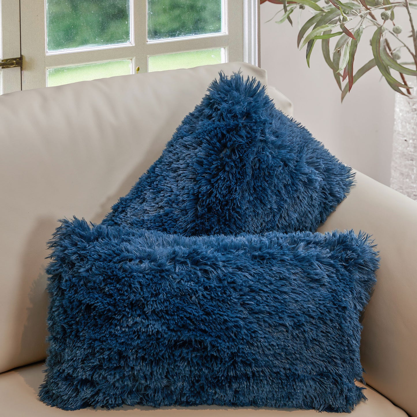 Cheer Collection Shaggy Long Hair Throw Pillows - Super Soft and Plush Faux Fur Lumbar Accent Pillows - 12 x 20 - Set of 2