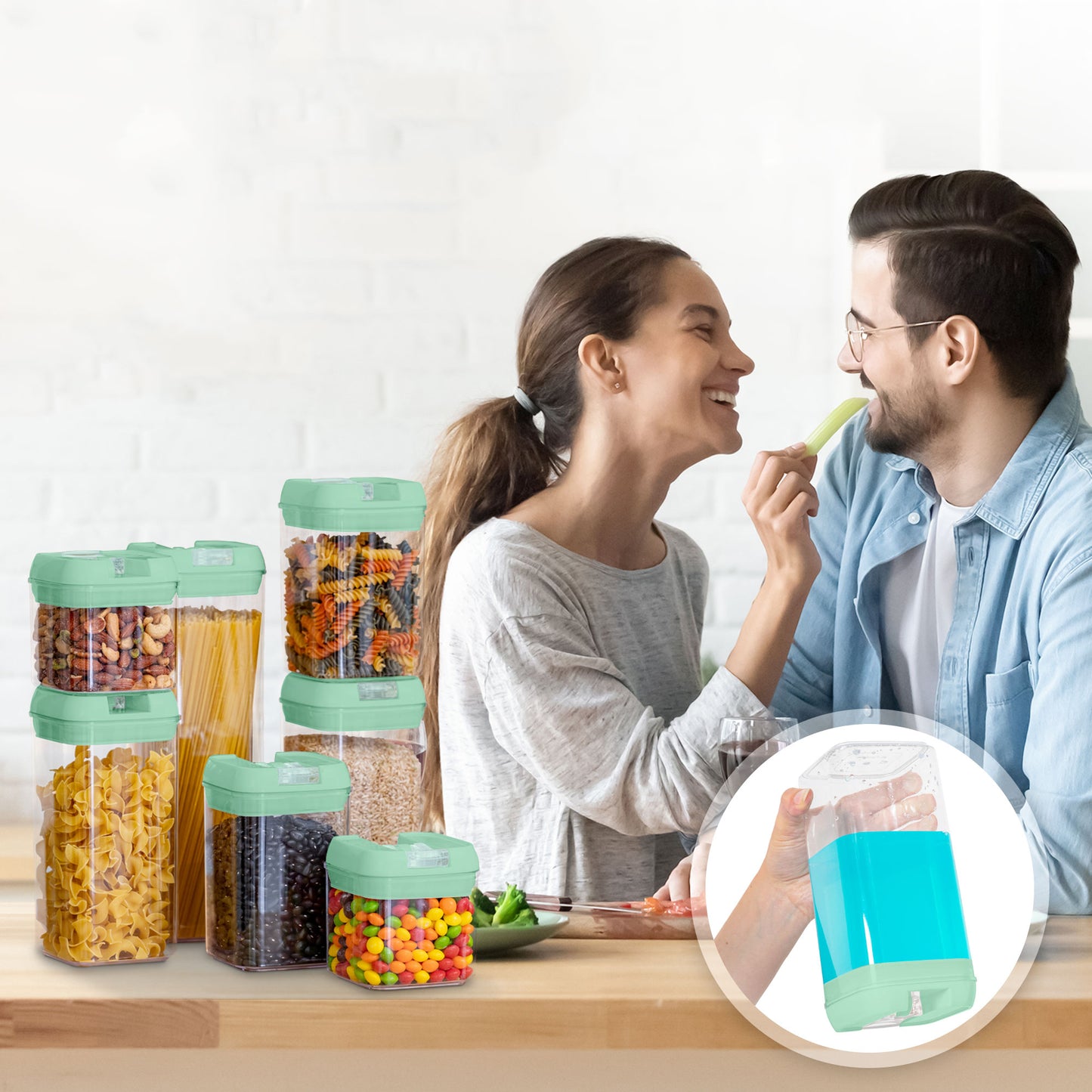 Cheer Collection Set of 7 Airtight Food Storage Containers plus Dry Erase Marker and Label - Multiple Colors Available