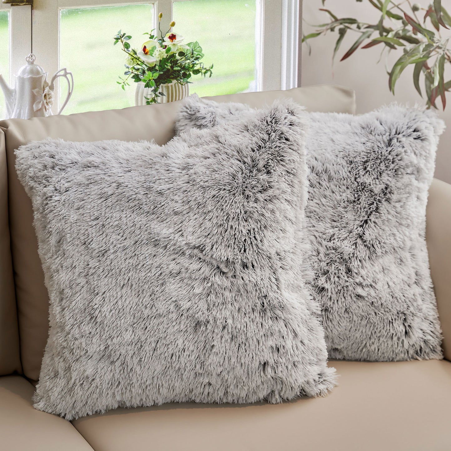 Cheer Collection Set of 2 Super Soft Shaggy Faux Fur Throw Pillows