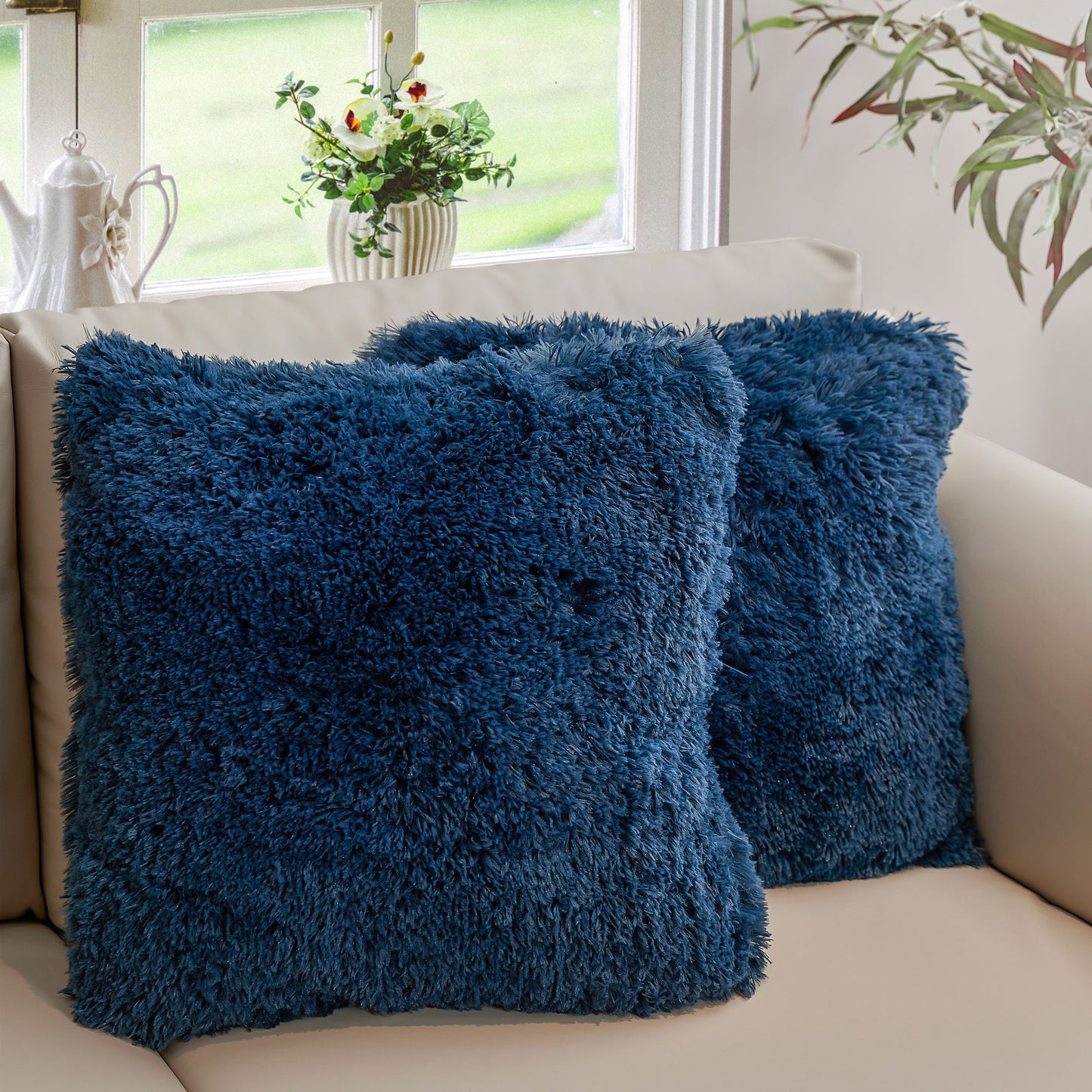 Cheer Collection Set of 2 Super Soft Shaggy Faux Fur Throw Pillows