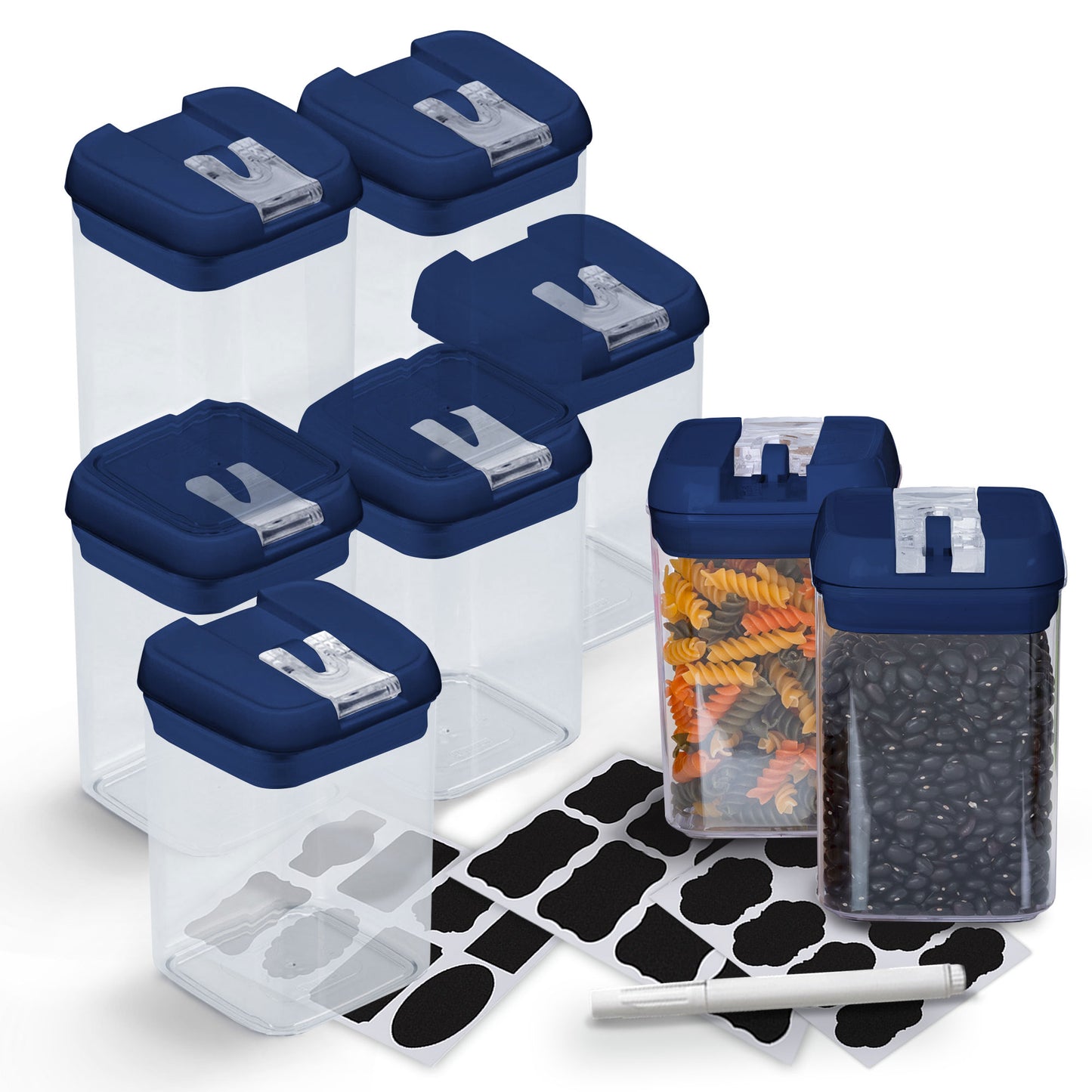 Cheer Collection Airtight Food Storage Containers - Set of 8 Identical 28oz Pantry Bins with Lids - Multiple Colors Available