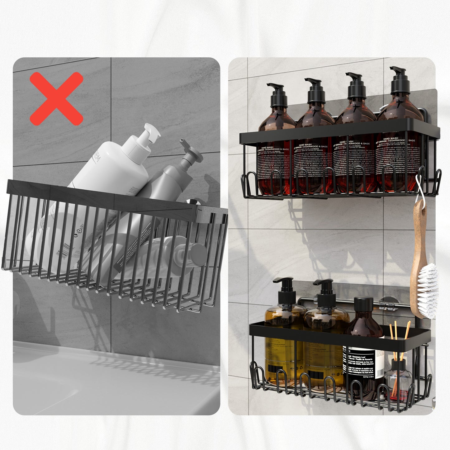 Cheer Collection 5-Pack Stainless Steel Shower Caddy and Kitchen Organizer with Adhesive Mount