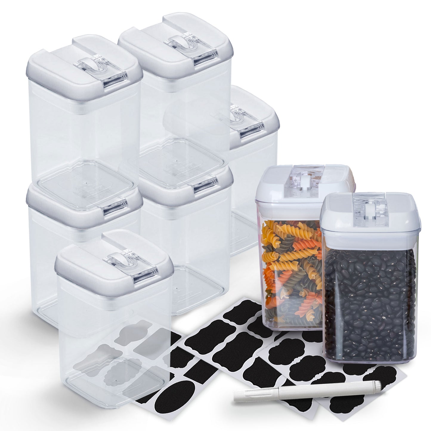 Cheer Collection Airtight Food Storage Containers - Set of 8 Identical 28oz Pantry Bins with Lids - Multiple Colors Available