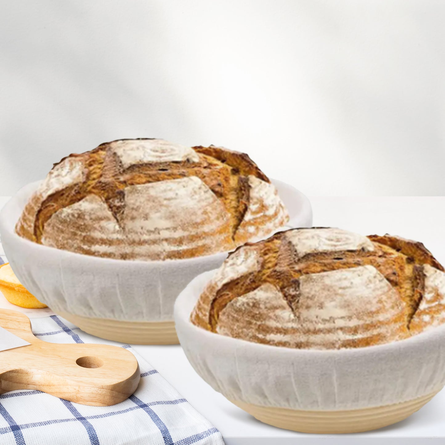 Cheer Collection 2-Piece Bread Proofing Basket Set – Premium Round Rattan Sourdough Banneton Kit with Essential Baking Tools