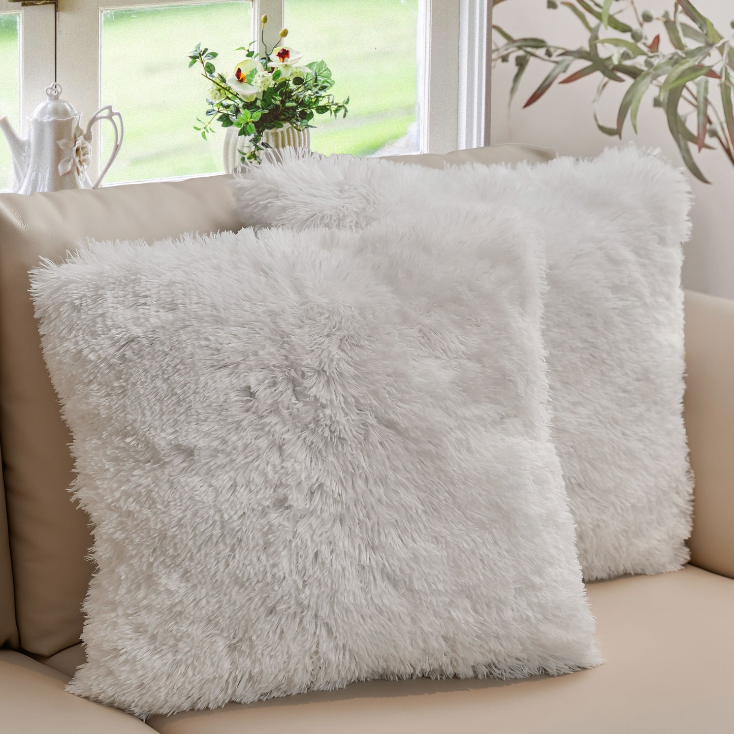 Cheer Collection Set of 2 Super Soft Shaggy Faux Fur Throw Pillows