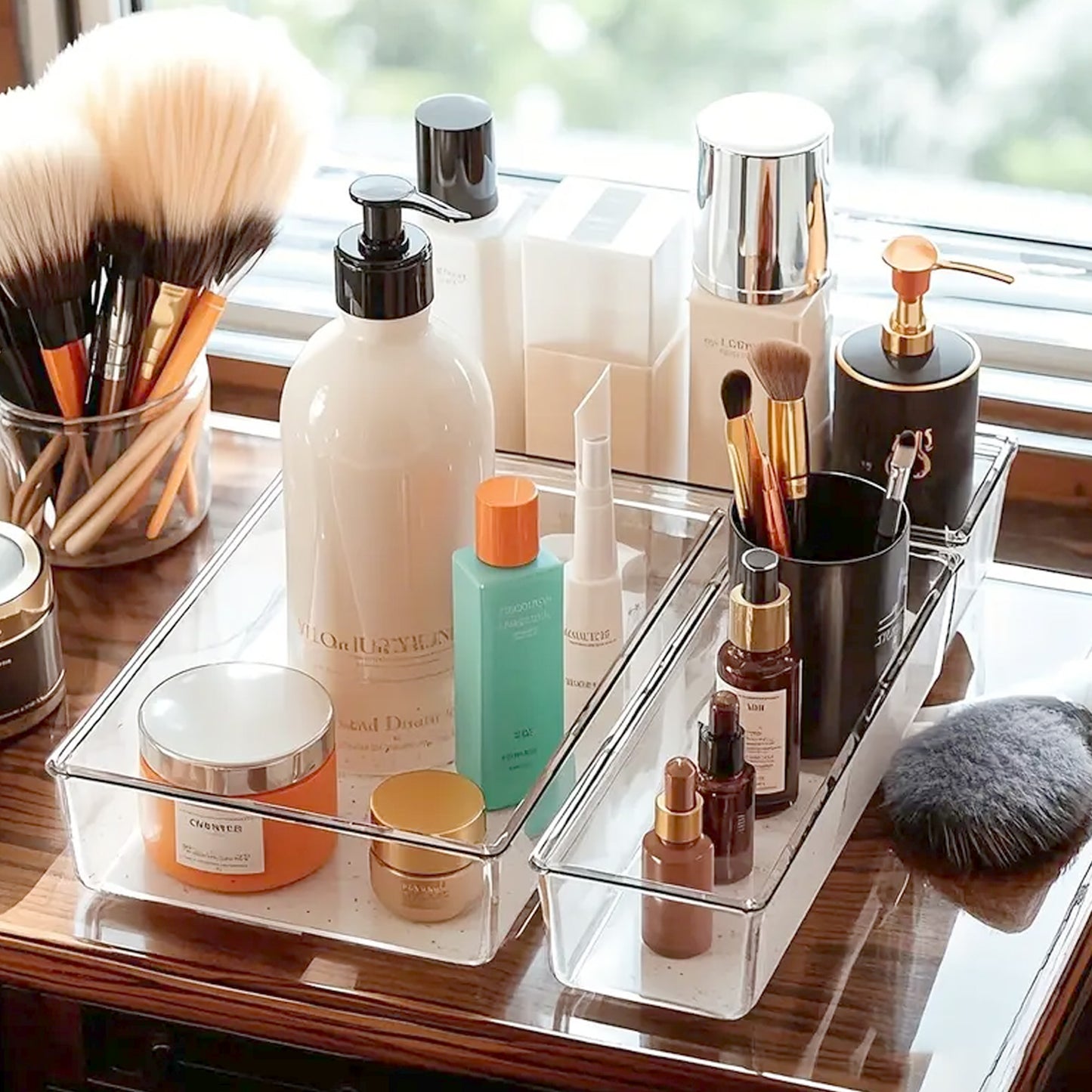 Cheer Collection 25 Piece Clear Plastic Drawer Organizer Set for Makeup, Office, Kitchen & Vanity