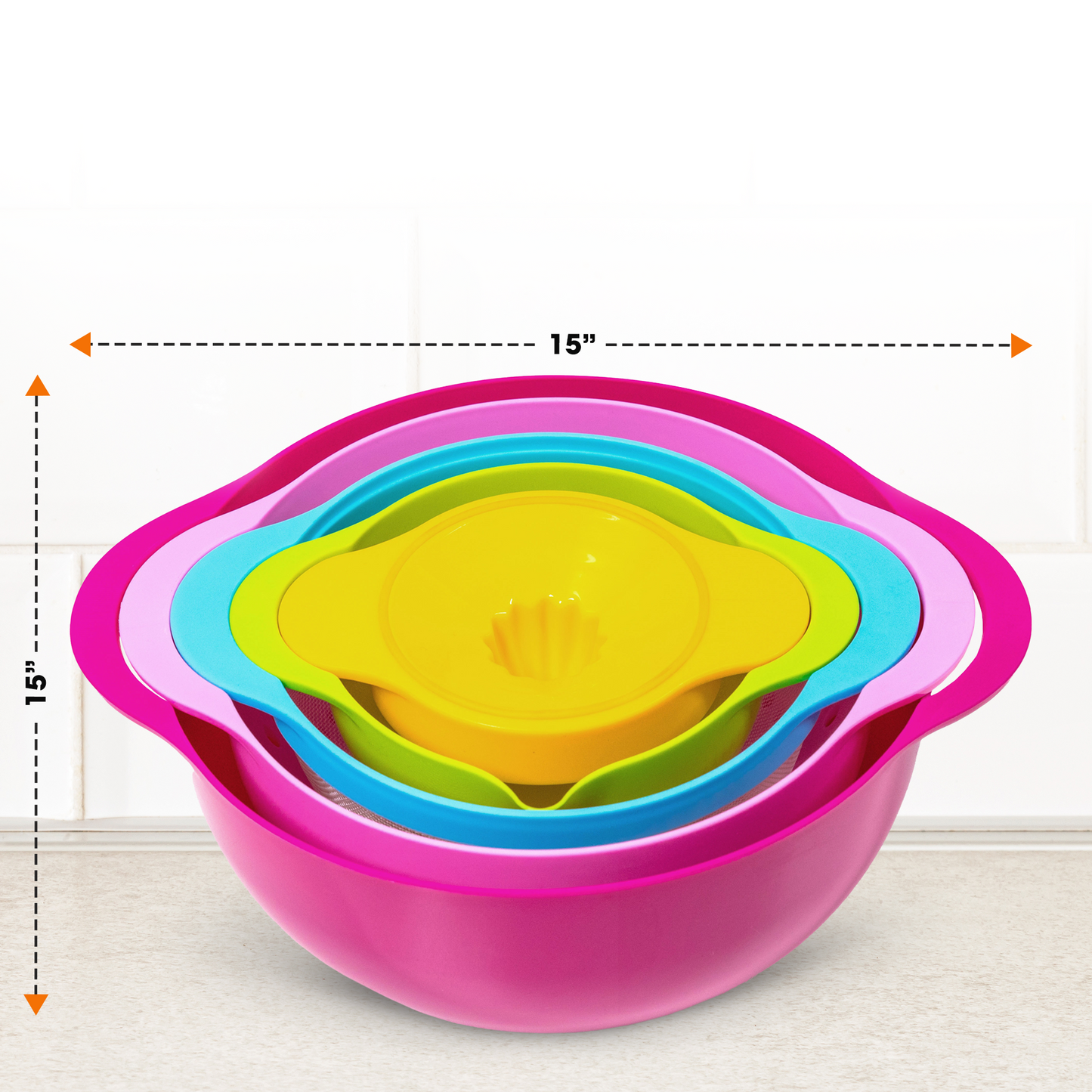 Cheer Collection 10 Piece Nested Bowl Set with Mixing Bowls, Juicer, Measuring Spoons, Sieve