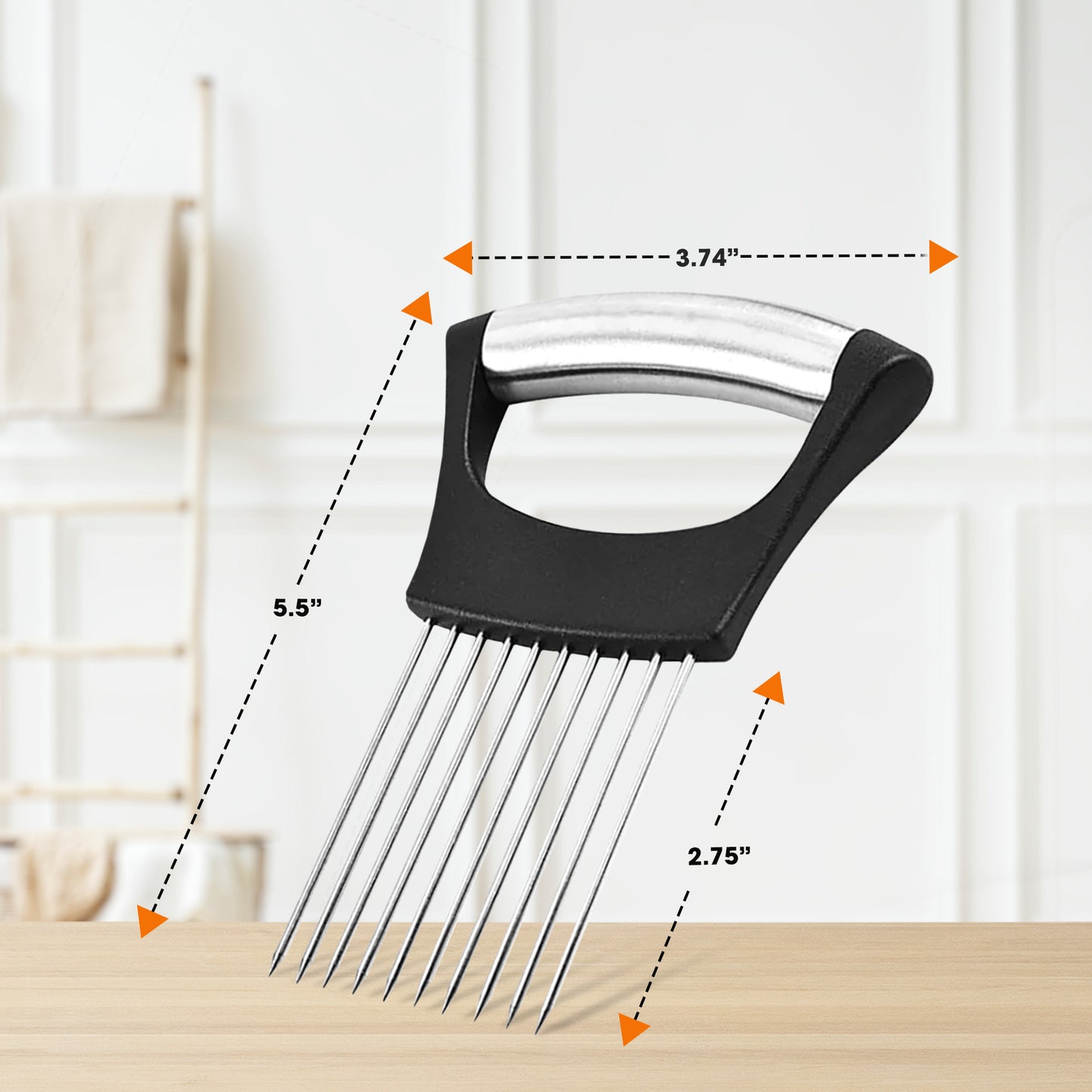 Cheer Collection Onion Holder for Slicing with Stainless Steel Prongs and Non-Slip Comfort Grip Handle