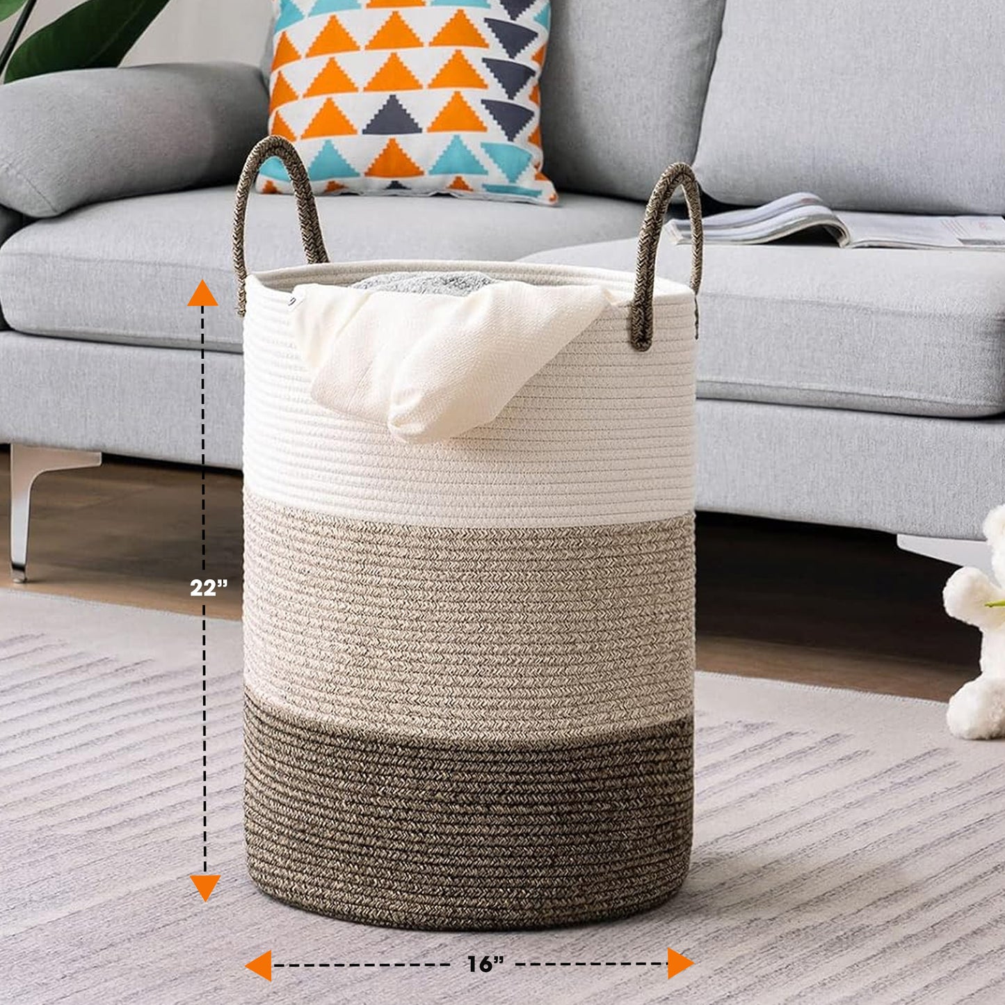 Cheer Collection Large Cotton Rope Laundry Hamper 16 x 16 x 22 Inch Versatile Storage Basket