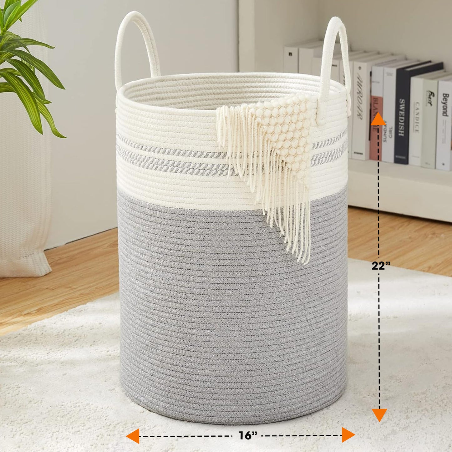 Cheer Collection Large Cotton Rope Laundry Hamper 16 x 16 x 22 Inch Versatile Storage Basket