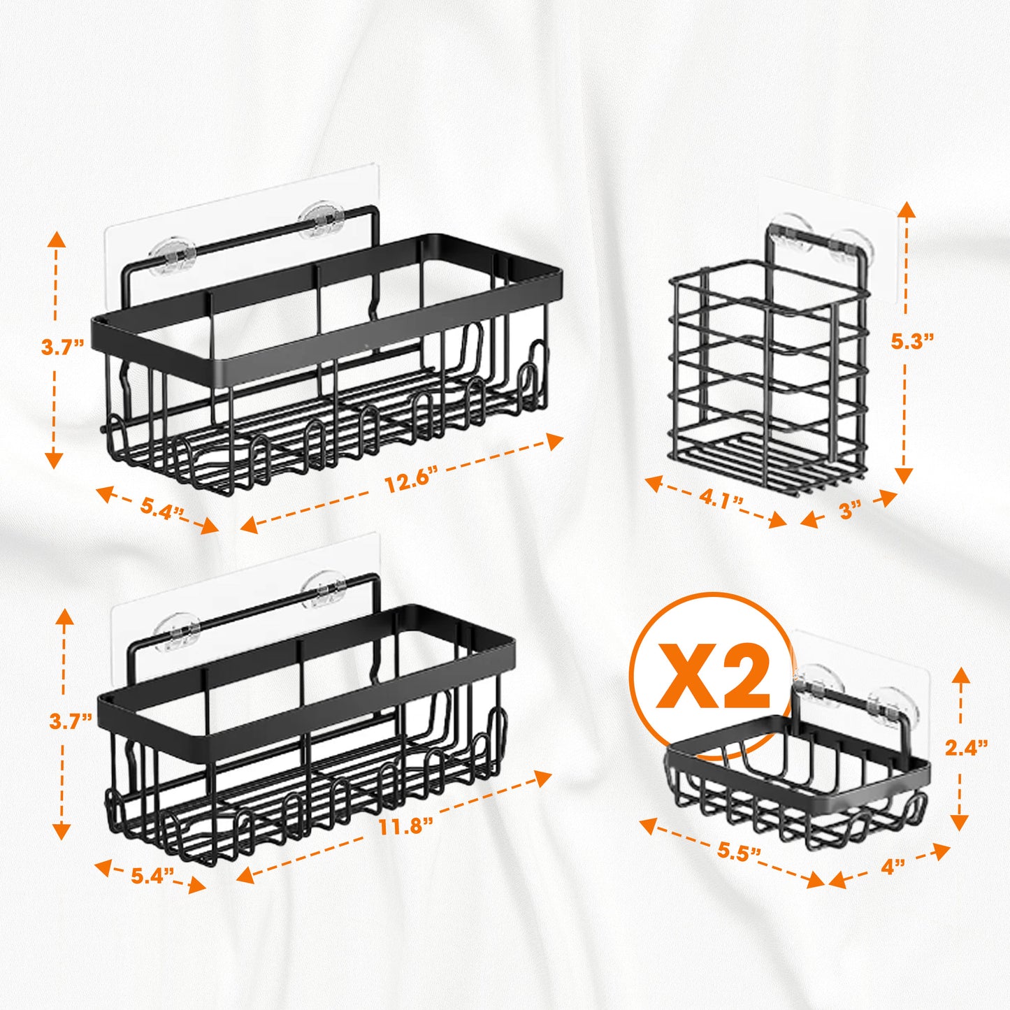 Cheer Collection 5-Pack Stainless Steel Shower Caddy and Kitchen Organizer with Adhesive Mount
