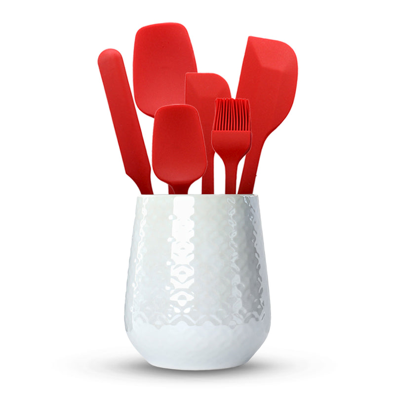 Cheer Collection Silicone Spatula Set, Silicone Spatulas For Nonstick Cookware, Cooking and Baking Sets for Kitchen, Red, 6 Pieces