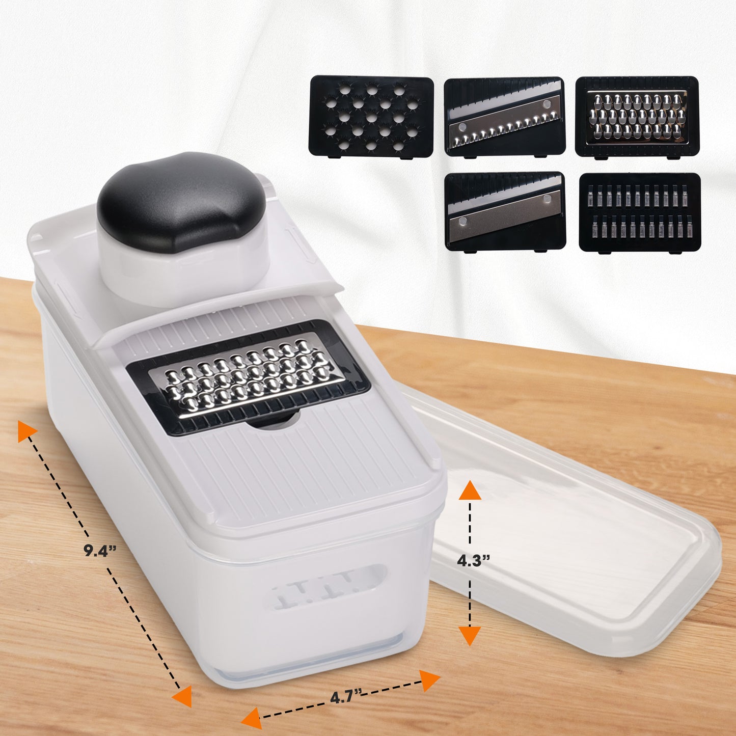 Cheer Collection Vegetable Slicer Mandoline and Grater Set with 5 Blades and Container Black and White