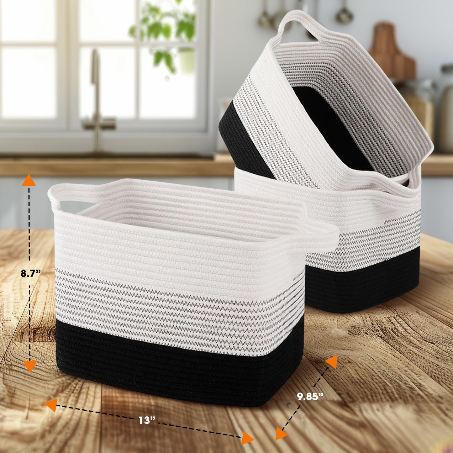 Cheer Collection 3-Pack Cotton Rope Storage Baskets – Soft, Durable & Foldable for Home Organization