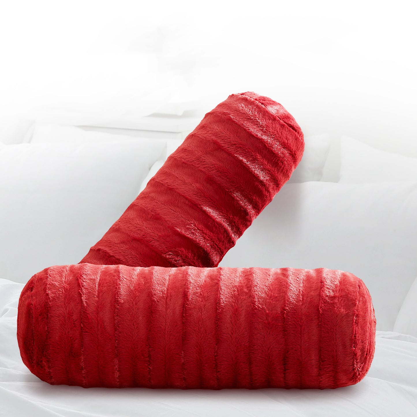 Cheer Collection Set of 2 Faux Fur Bolster Pillows, Decorative Roll Pillow