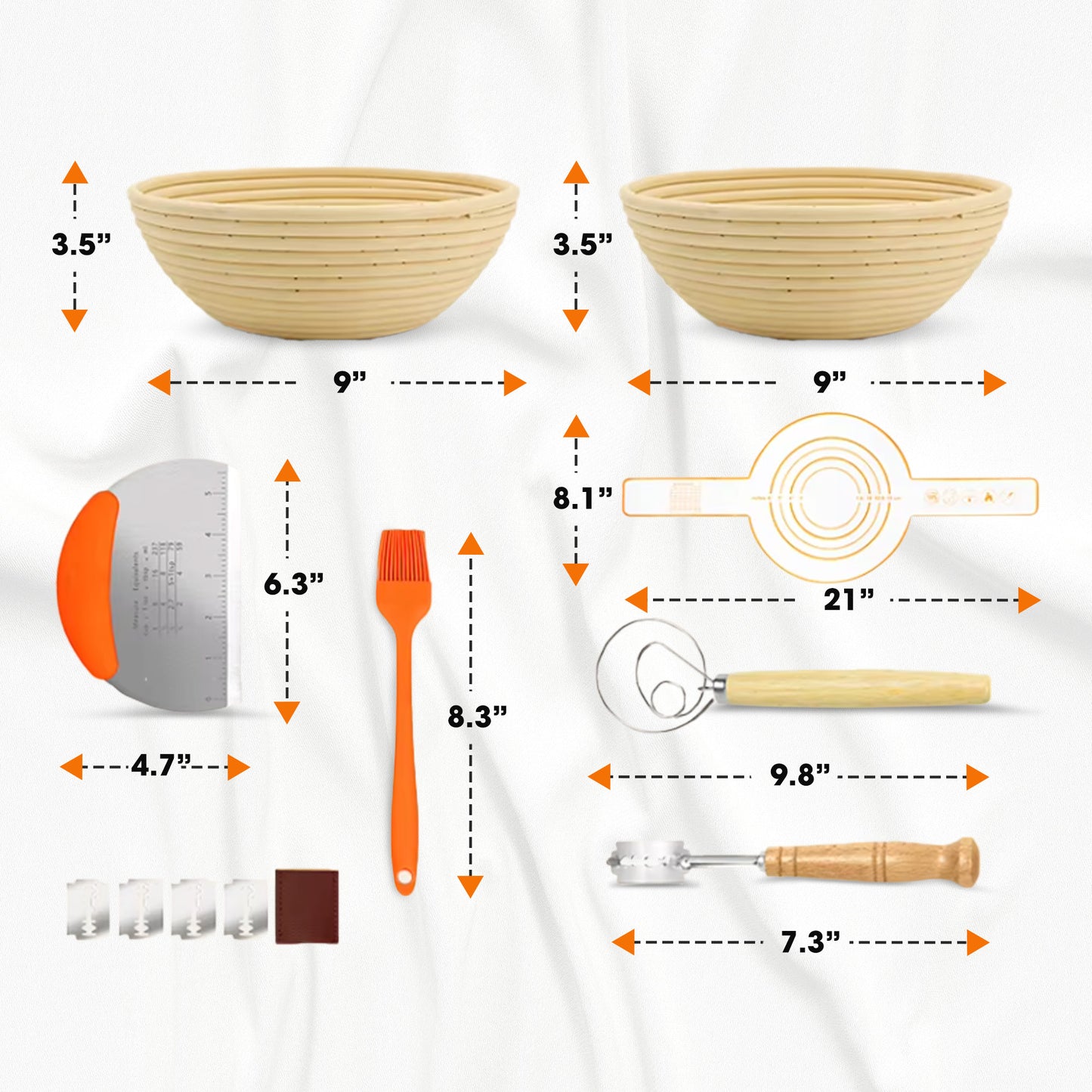 Cheer Collection 2-Piece Bread Proofing Basket Set – Premium Round Rattan Sourdough Banneton Kit with Essential Baking Tools