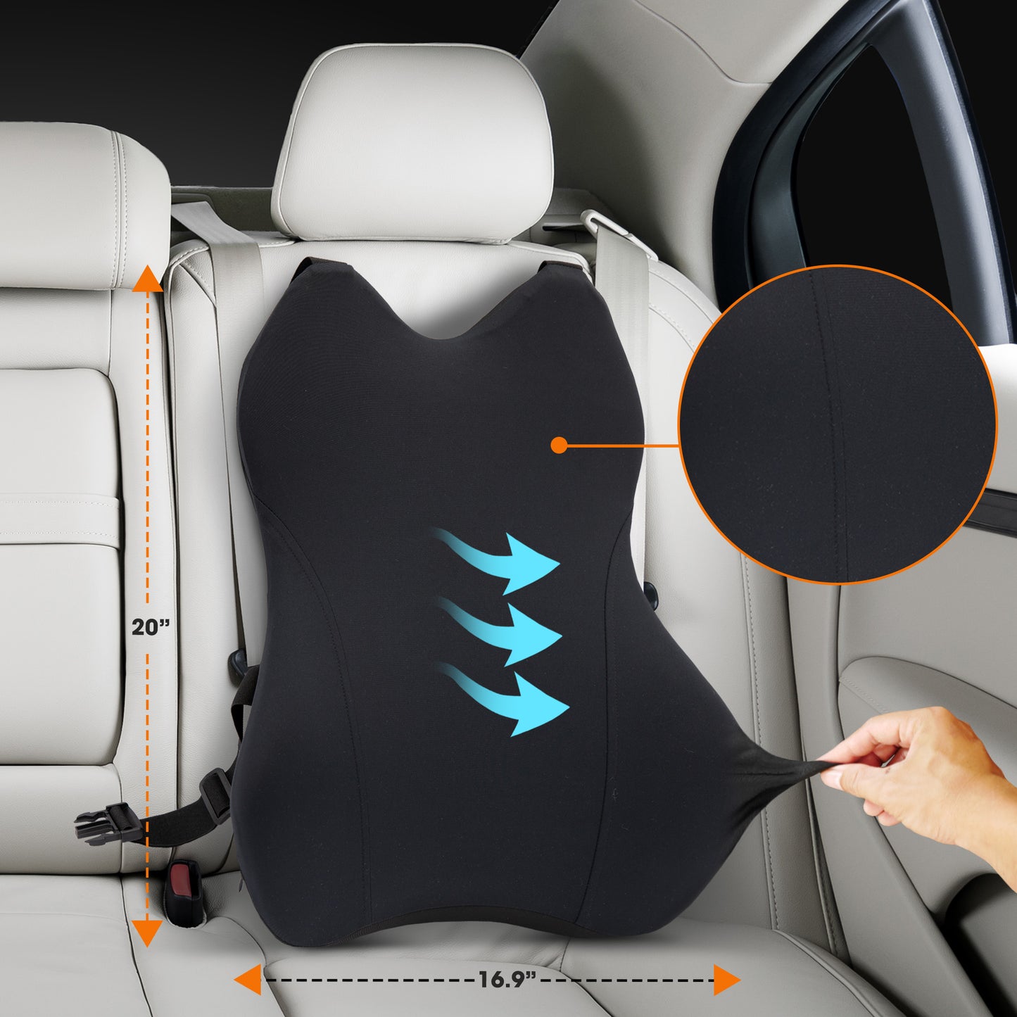 Cheer Collection Lumbar Support Pillow for Car with Adjustable Straps and Breathable Cover