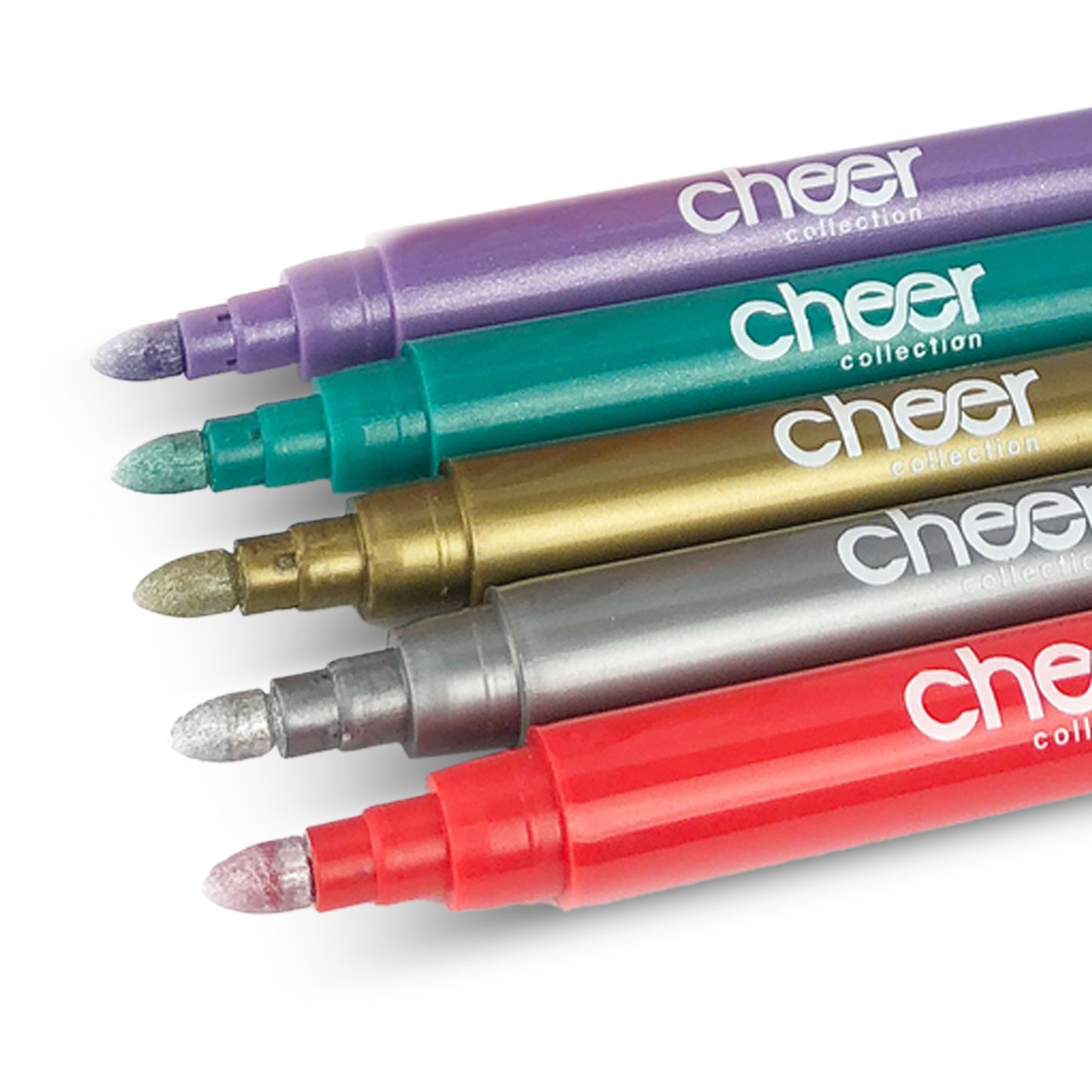 Cheer Collection Metallic Colors Wine Glass Markers, Pack of 5 Washable Pens, Easy Erase, Dries Fast