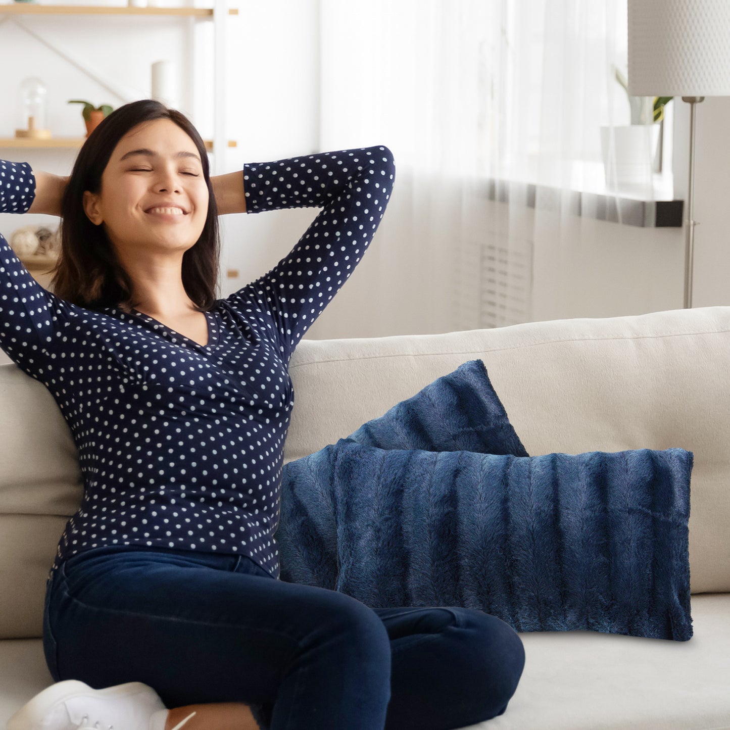 Cheer Collection Set of 2 Decorative Throw Pillows - Reversible Faux Fur to Microplush Accent Pillows by 12"x 20"