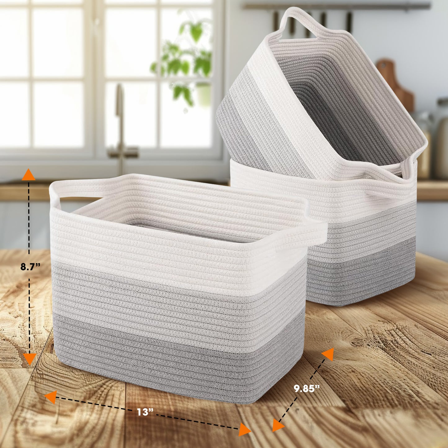 Cheer Collection 3-Pack Cotton Rope Storage Baskets – Soft, Durable & Foldable for Home Organization