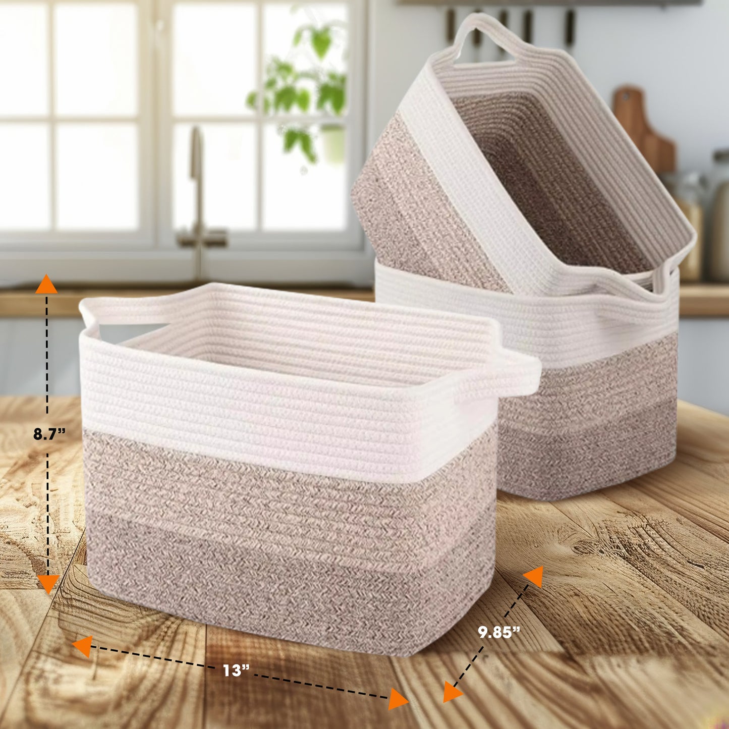 Cheer Collection 3-Pack Cotton Rope Storage Baskets – Soft, Durable & Foldable for Home Organization