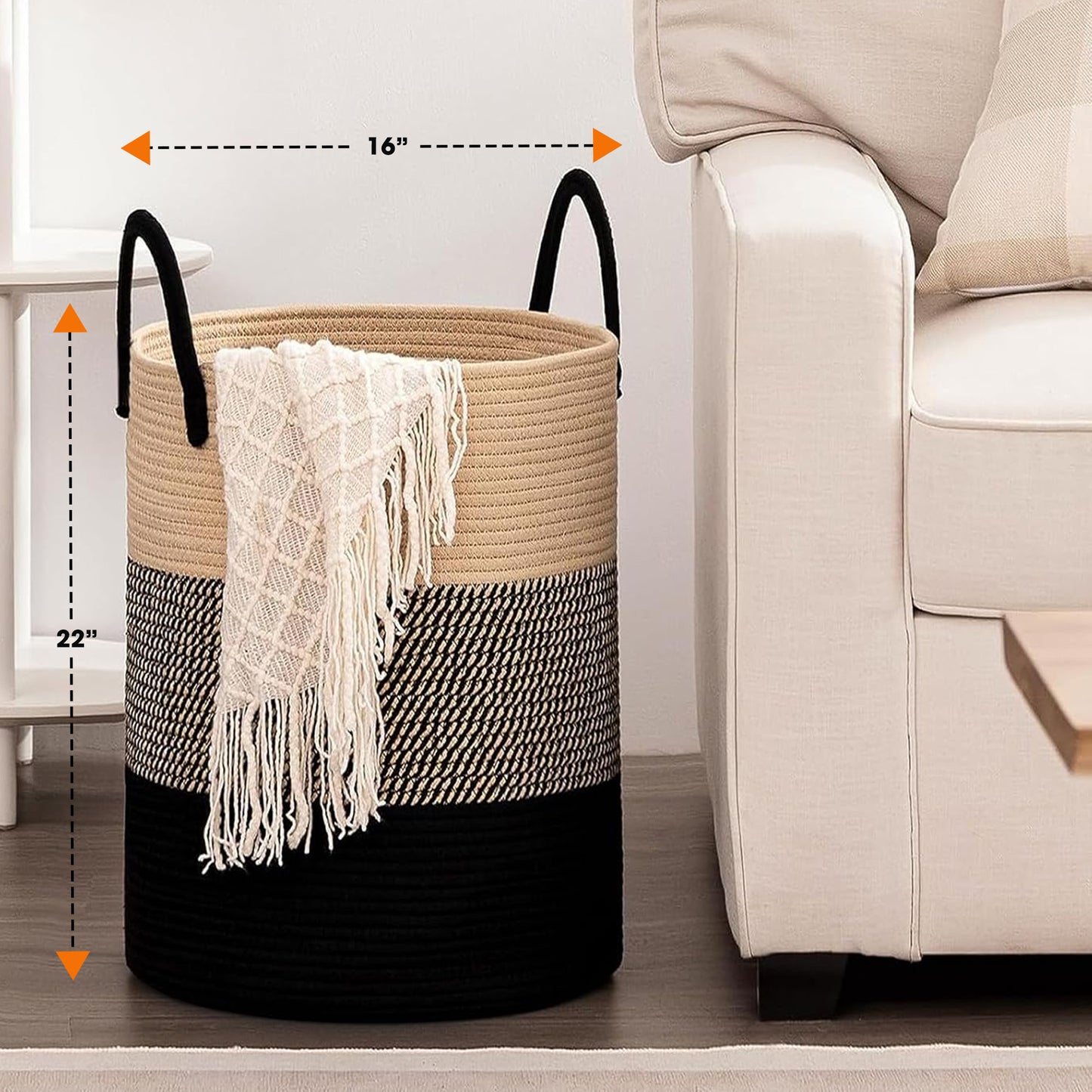 Cheer Collection Large Cotton Rope Laundry Hamper 16 x 16 x 22 Inch Versatile Storage Basket