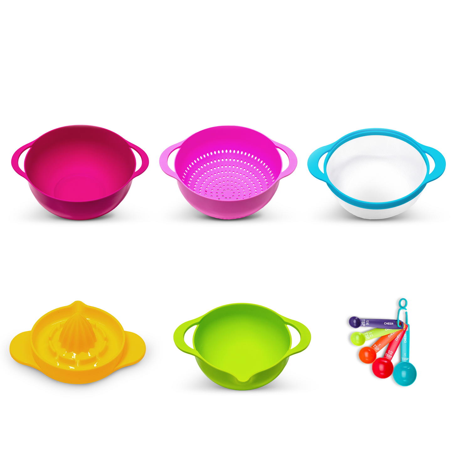 Cheer Collection 10 Piece Nested Bowl Set with Mixing Bowls, Juicer, Measuring Spoons, Sieve