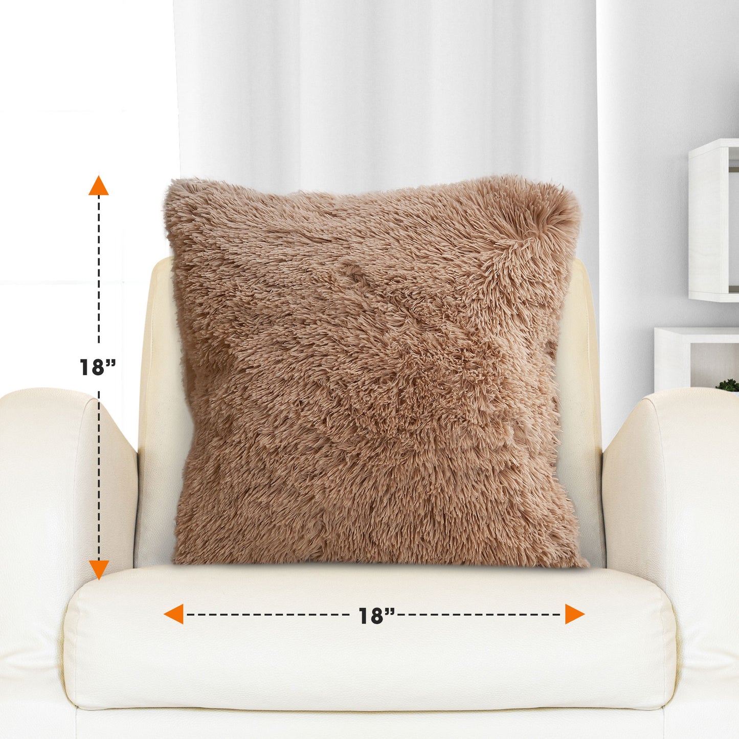 Cheer Collection Set of 2 Shaggy Long Hair Throw Pillows | Super Soft and Plush Faux Fur Accent Pillows - 18 x 18 inches