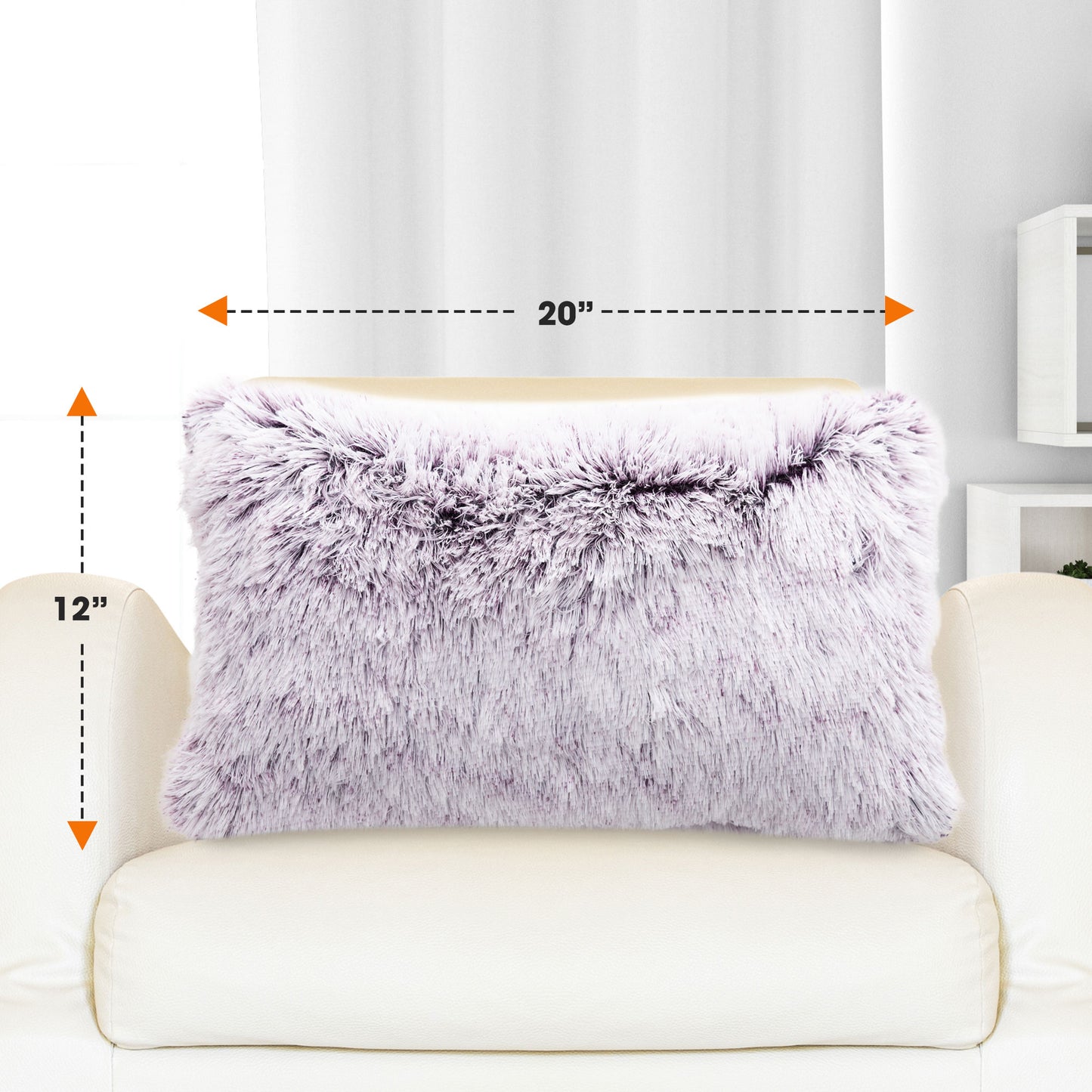 Cheer Collection Shaggy Long Hair Throw Pillows - Super Soft and Plush Faux Fur Lumbar Accent Pillows - 12 x 20 - Set of 2