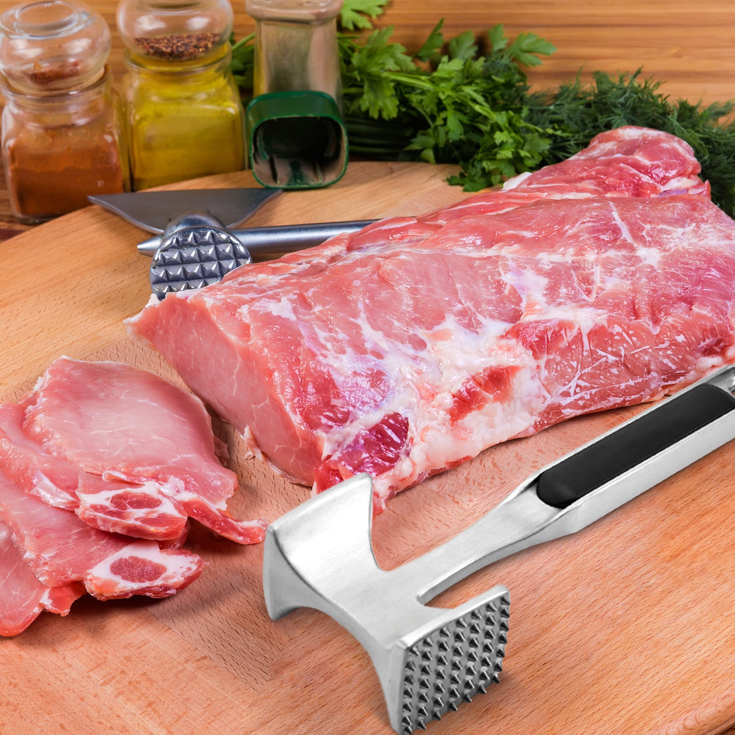 Cheer Collection Multi Sided Aluminum Meat Tenderizer Lightweight Tool for Beef Chicken Pork and More