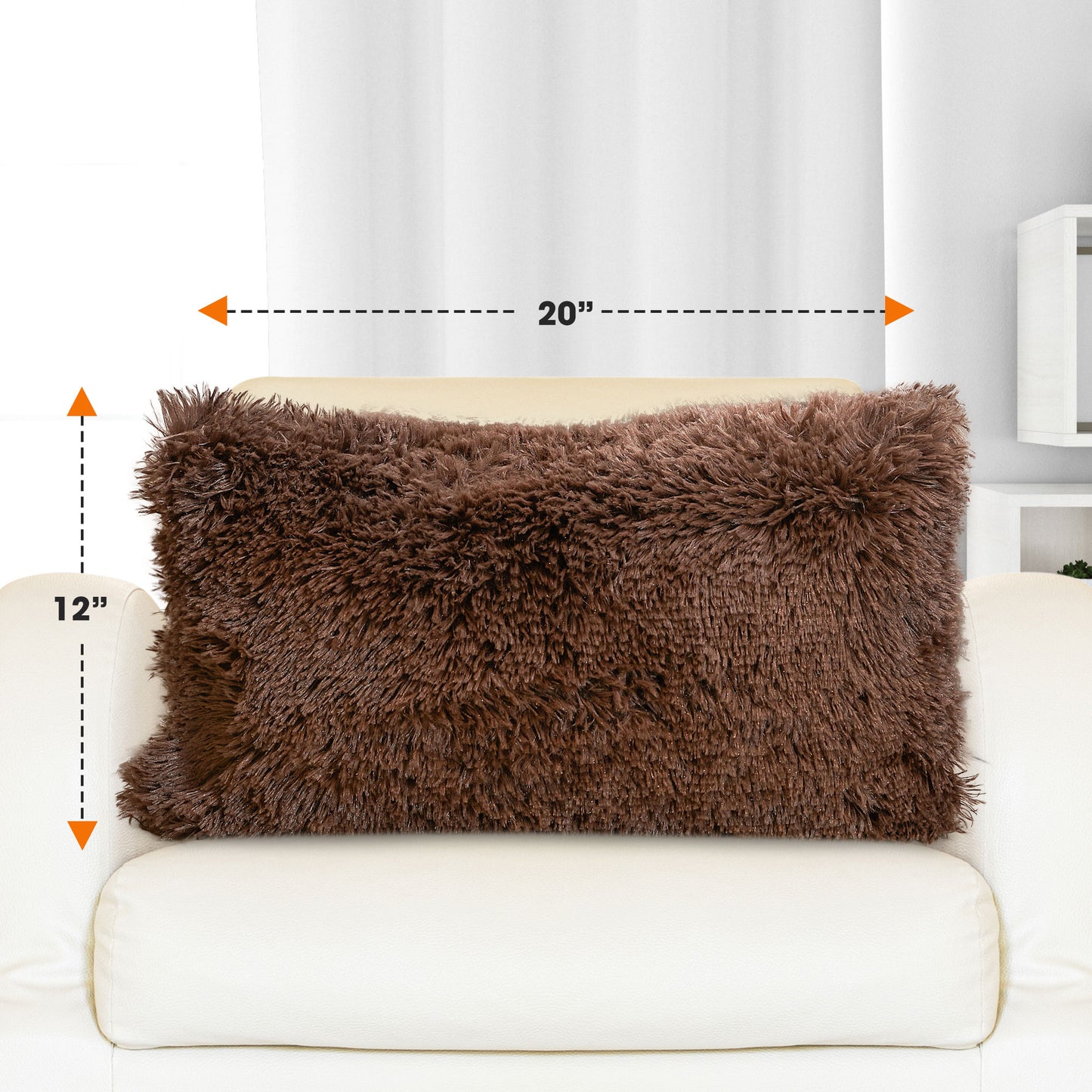 Cheer Collection Shaggy Long Hair Throw Pillows - Super Soft and Plush Faux Fur Lumbar Accent Pillows - 12 x 20 - Set of 2