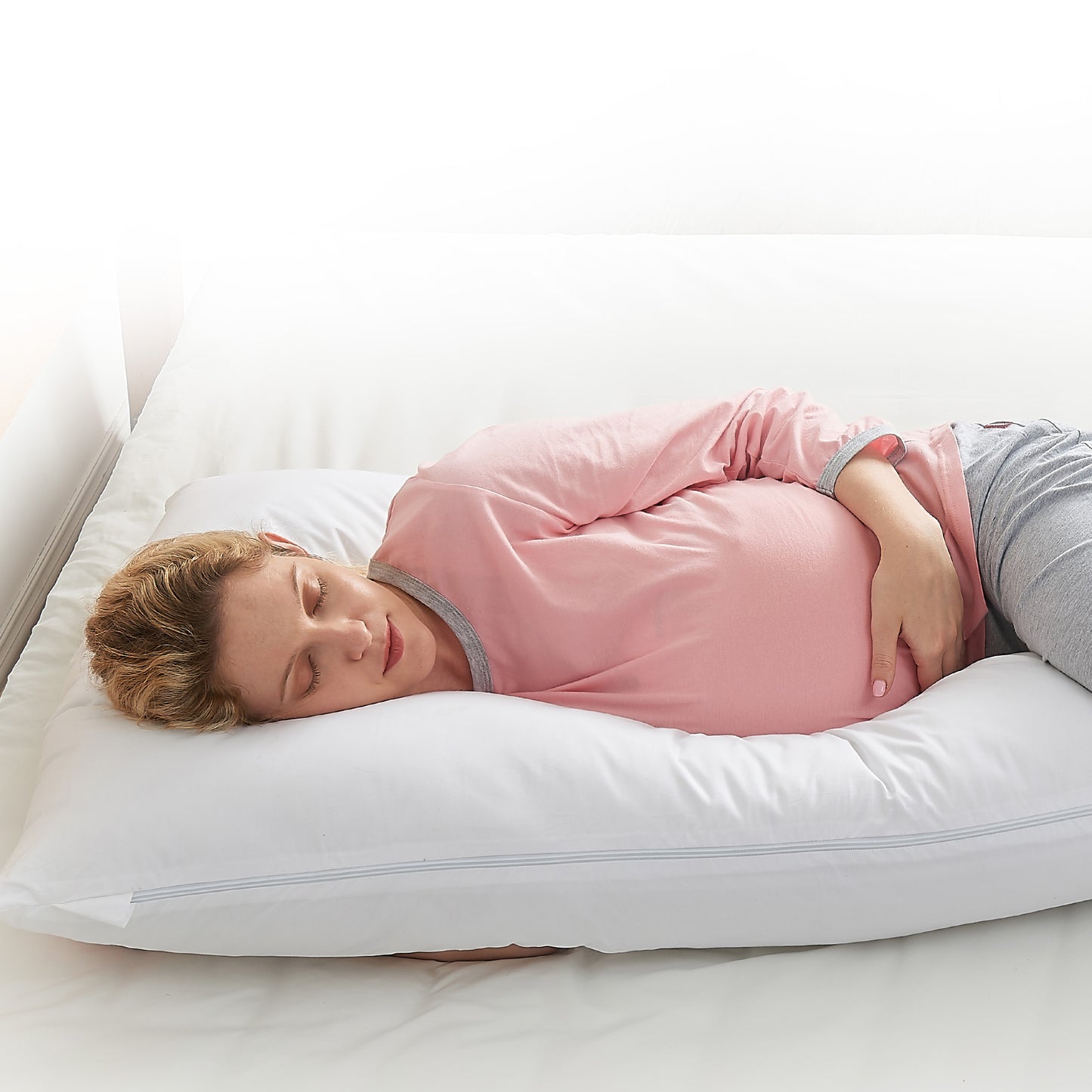 Cheer Collection L-Shaped Kapok Fiber Body Pillow for Full Pregnancy Support With Removable Washable Cover