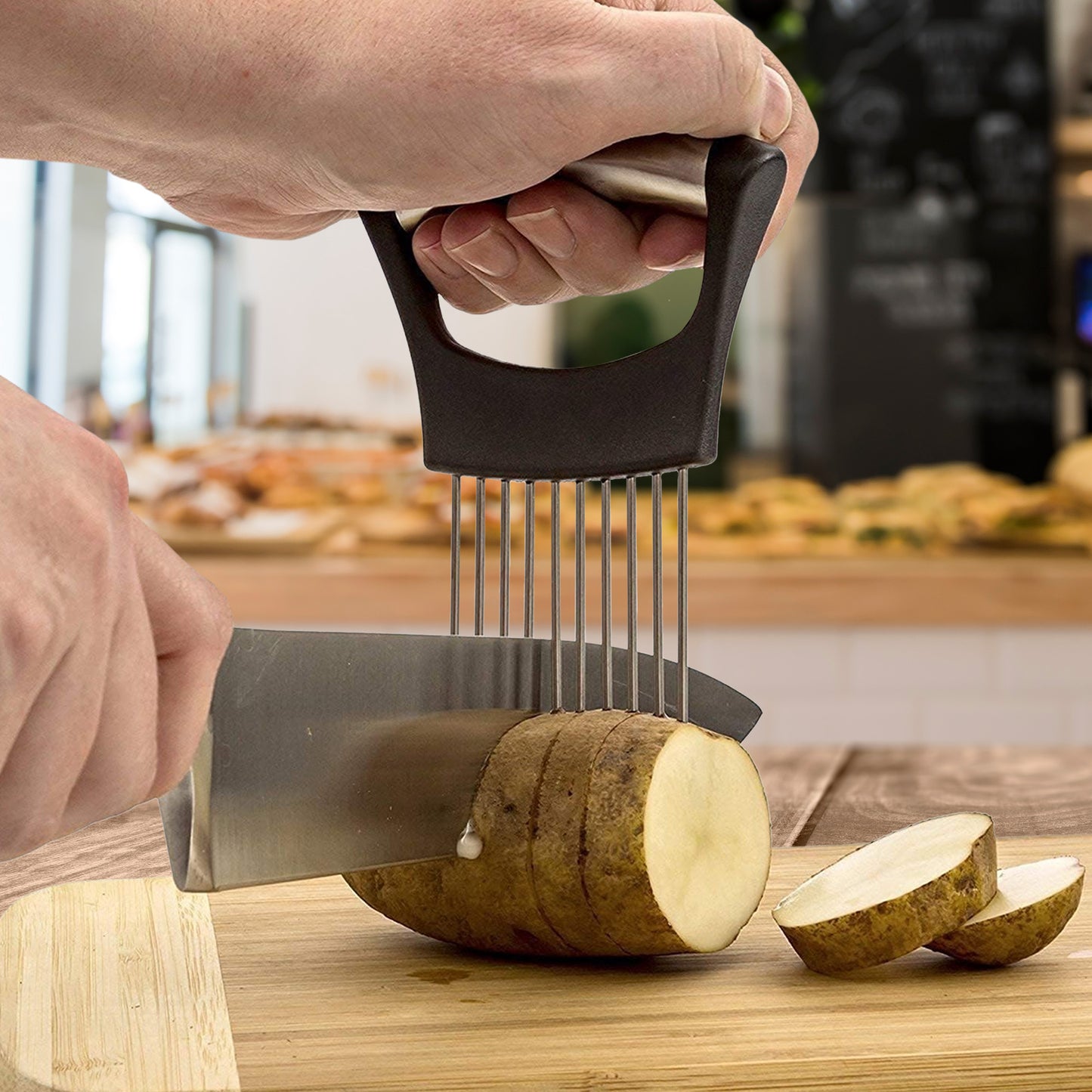 Cheer Collection Onion Holder for Slicing with Stainless Steel Prongs and Non-Slip Comfort Grip Handle