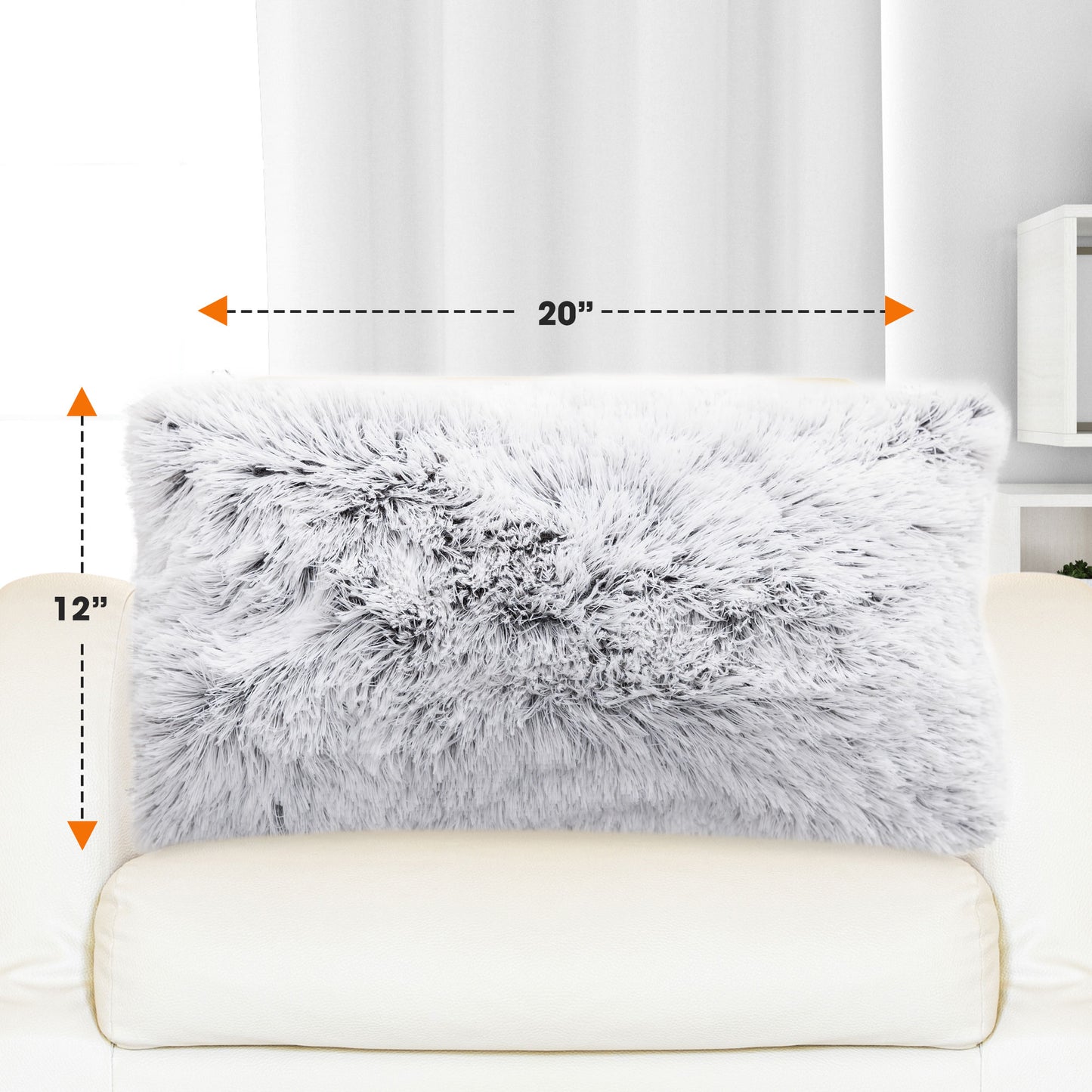 Cheer Collection Shaggy Long Hair Throw Pillows - Super Soft and Plush Faux Fur Lumbar Accent Pillows - 12 x 20 - Set of 2