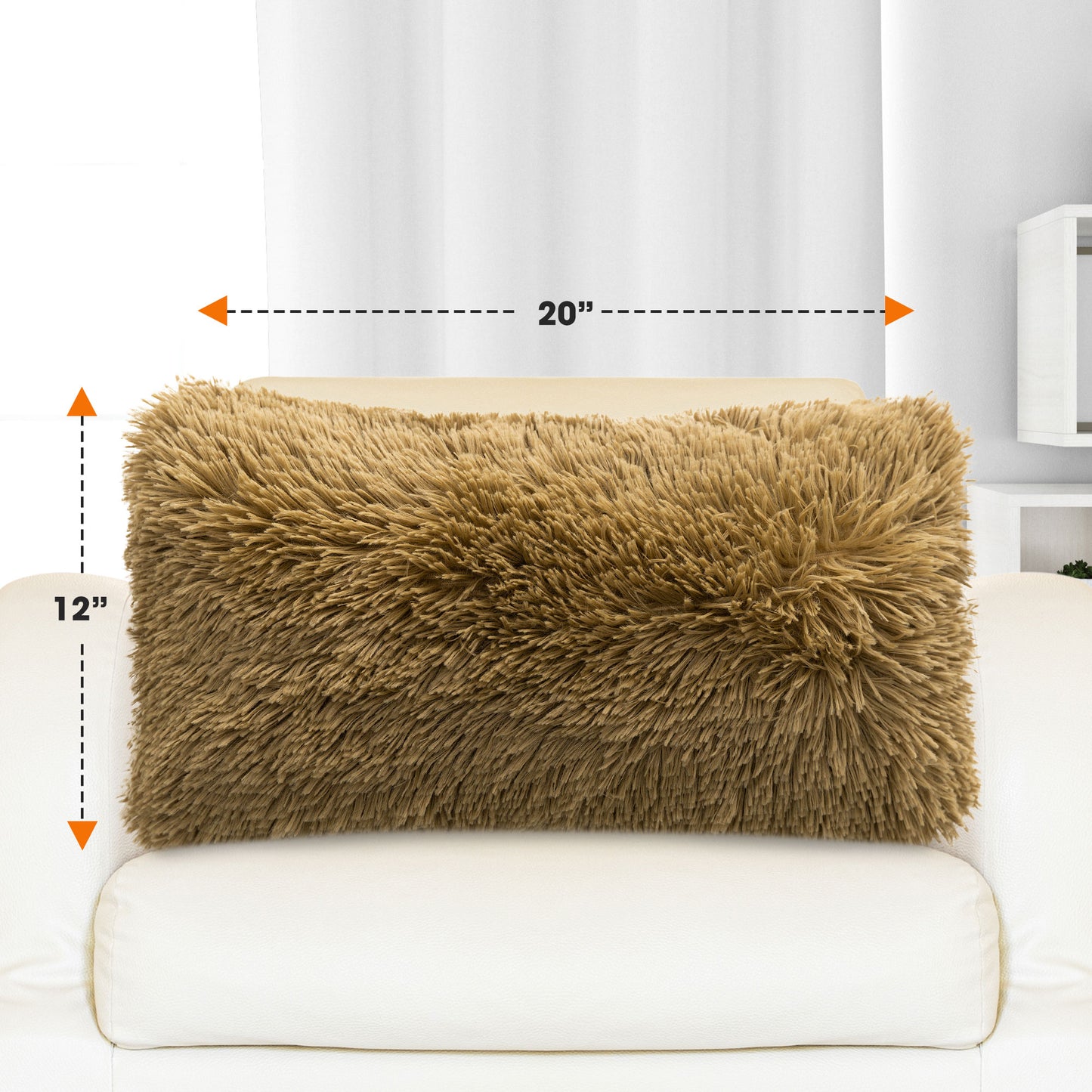 Cheer Collection Shaggy Long Hair Throw Pillows - Super Soft and Plush Faux Fur Lumbar Accent Pillows - 12 x 20 - Set of 2