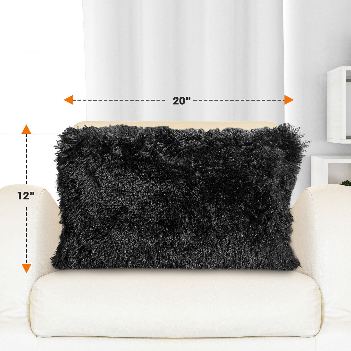 Cheer Collection Shaggy Long Hair Throw Pillows - Super Soft and Plush Faux Fur Lumbar Accent Pillows - 12 x 20 - Set of 2