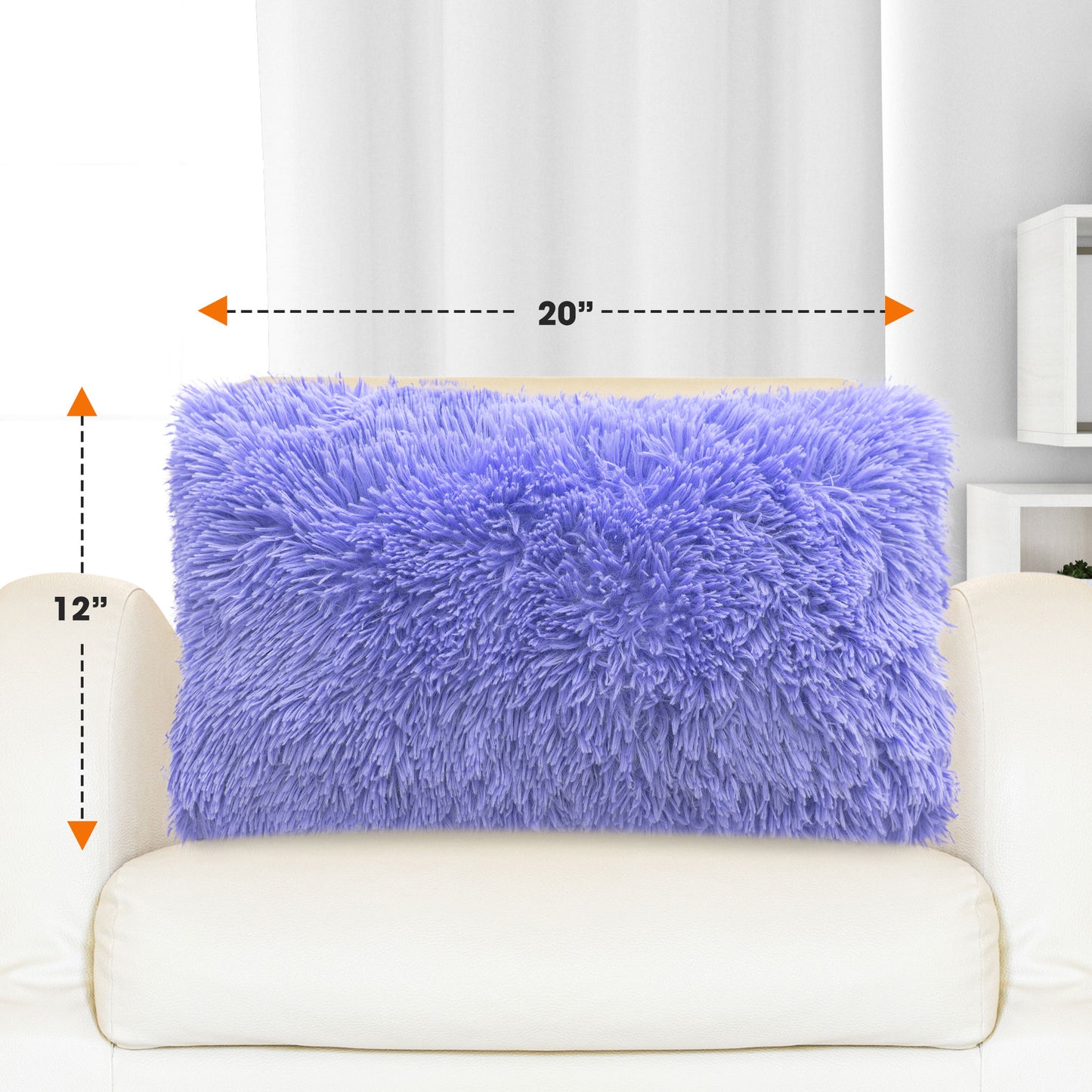 Cheer Collection Shaggy Long Hair Throw Pillows - Super Soft and Plush Faux Fur Lumbar Accent Pillows - 12 x 20 - Set of 2