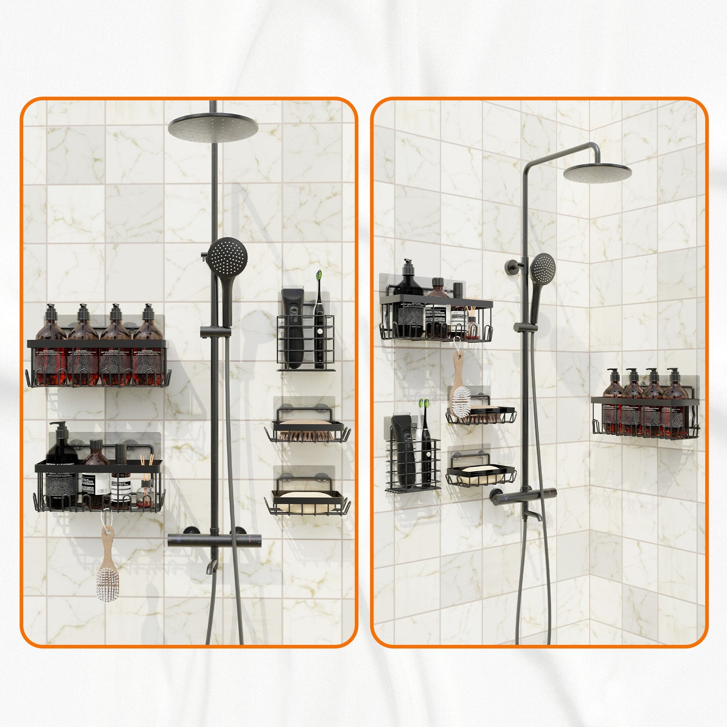 Cheer Collection 5-Pack Stainless Steel Shower Caddy and Kitchen Organizer with Adhesive Mount