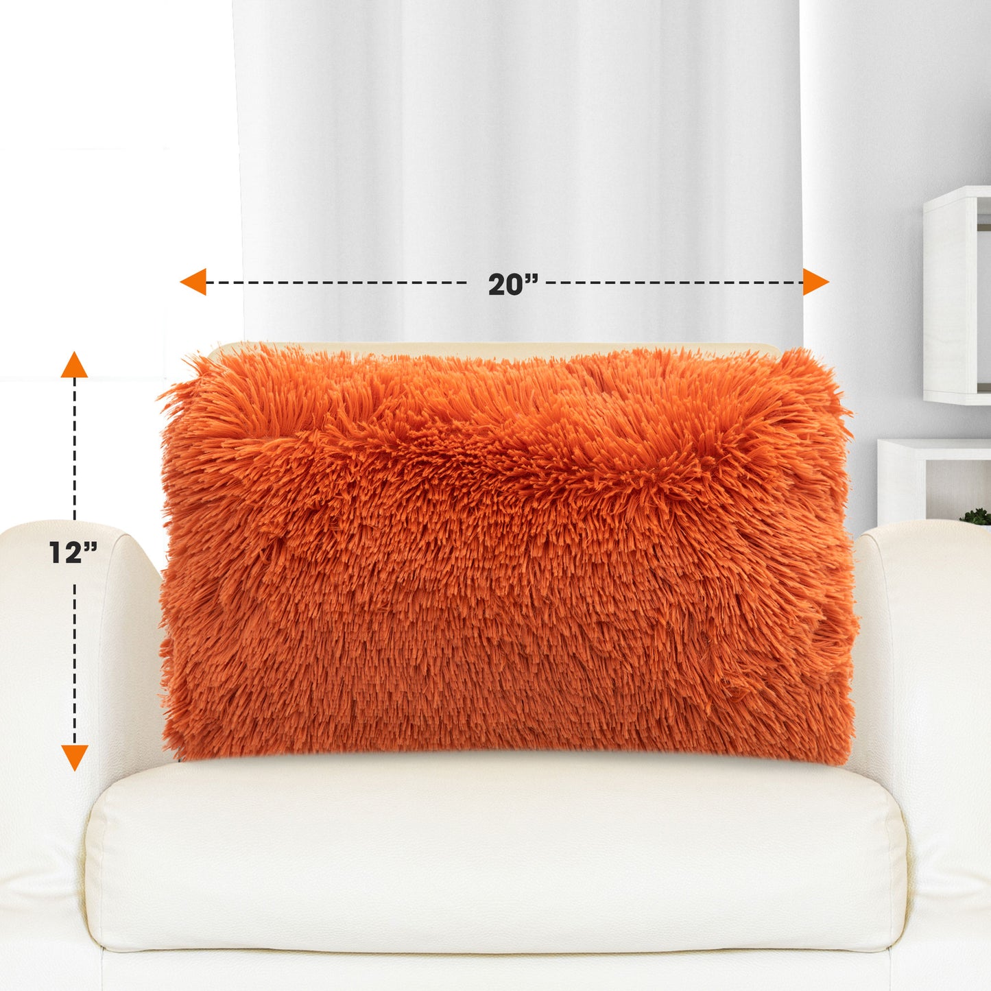 Cheer Collection Shaggy Long Hair Throw Pillows - Super Soft and Plush Faux Fur Lumbar Accent Pillows - 12 x 20 - Set of 2