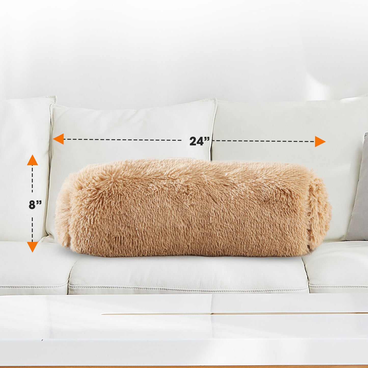 Cheer Collection Set of 2 Shaggy Long Hair Bolster, Decorative Roll Pillow for Couch, or Neck Pillow for Bed, Chair or Sofa
