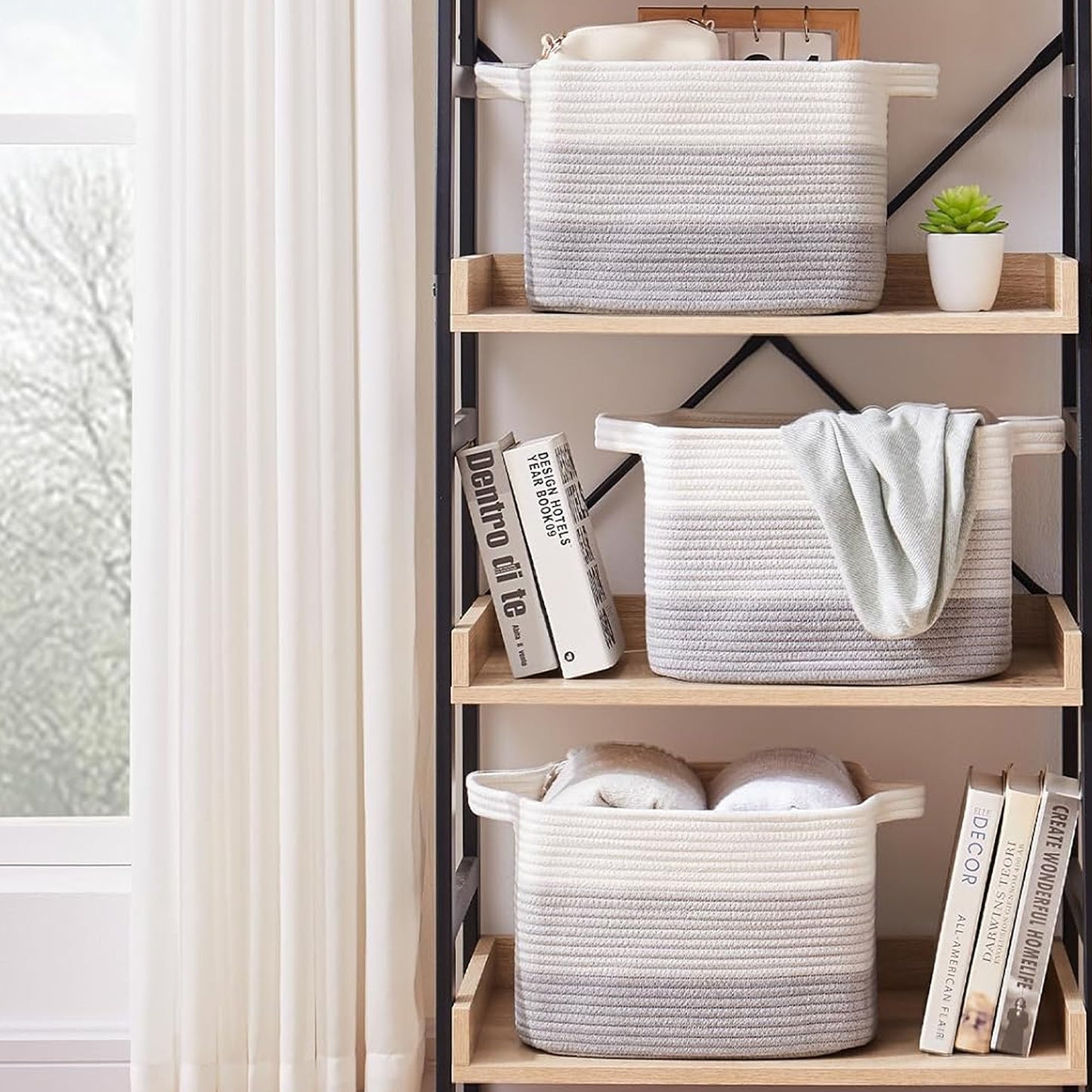 Cheer Collection 3-Pack Cotton Rope Storage Baskets – Soft, Durable & Foldable for Home Organization