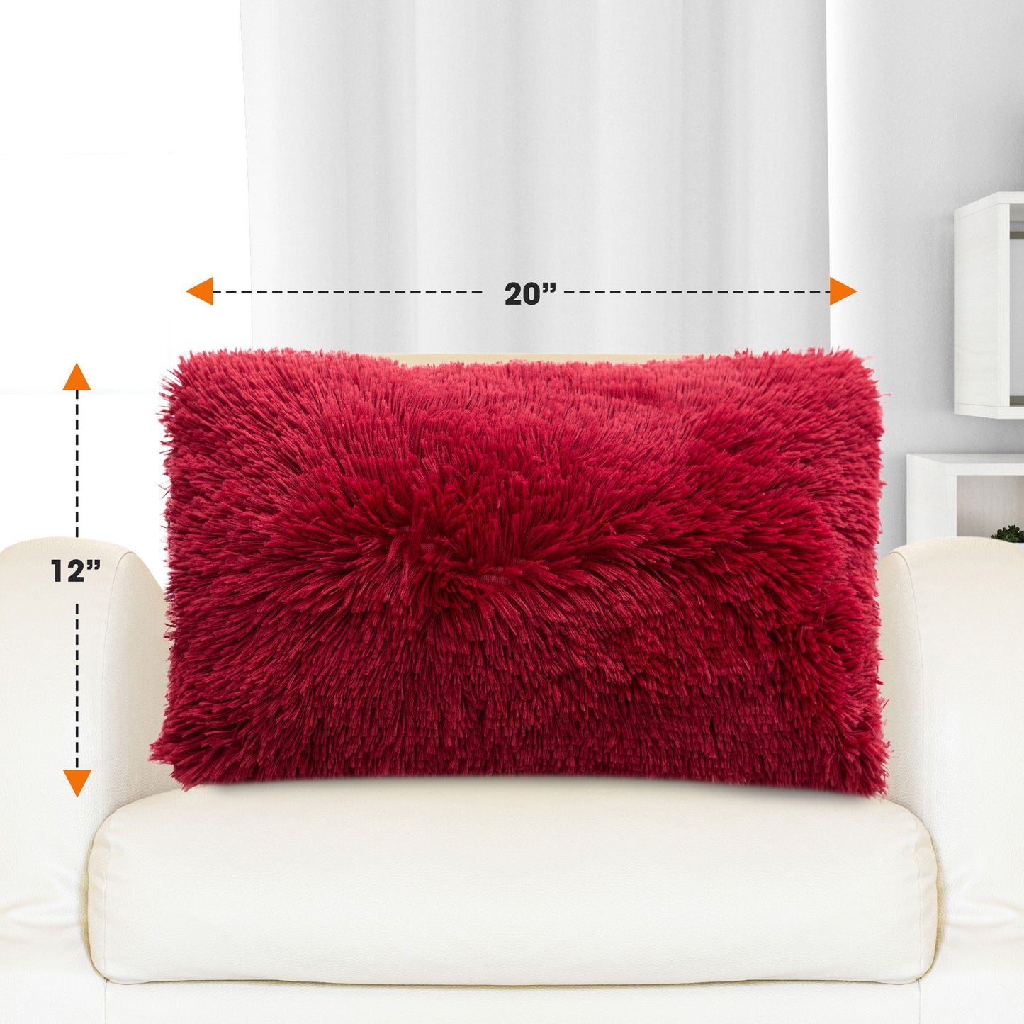 Cheer Collection Shaggy Long Hair Throw Pillows - Super Soft and Plush Faux Fur Lumbar Accent Pillows - 12 x 20 - Set of 2