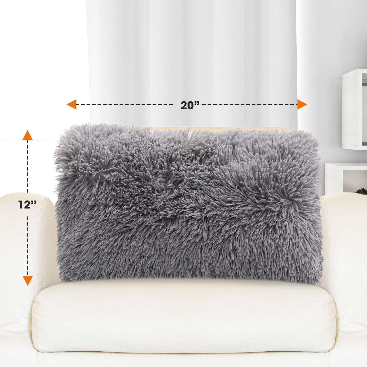 Cheer Collection Shaggy Long Hair Throw Pillows - Super Soft and Plush Faux Fur Lumbar Accent Pillows - 12 x 20 - Set of 2