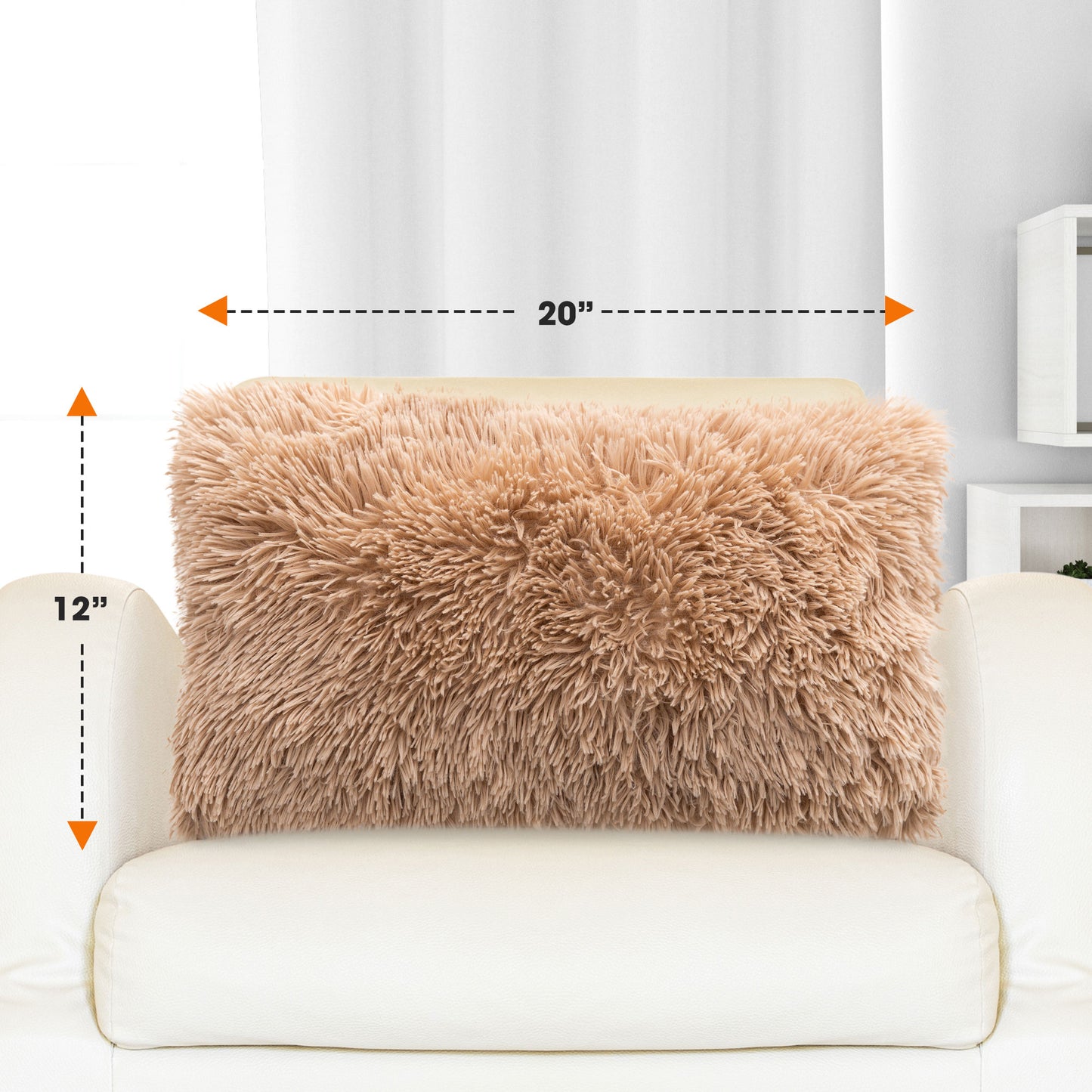 Cheer Collection Shaggy Long Hair Throw Pillows - Super Soft and Plush Faux Fur Lumbar Accent Pillows - 12 x 20 - Set of 2