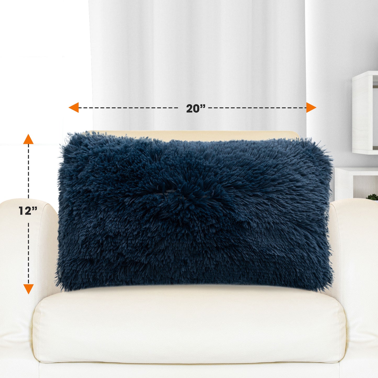 Cheer Collection Shaggy Long Hair Throw Pillows - Super Soft and Plush Faux Fur Lumbar Accent Pillows - 12 x 20 - Set of 2