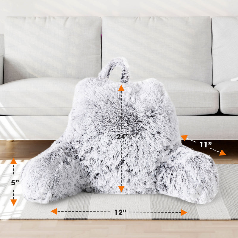 Cheer Collection Fluffy Reading Pillow - Long Shaggy Hair TV and Gaming Pillow with Armrest