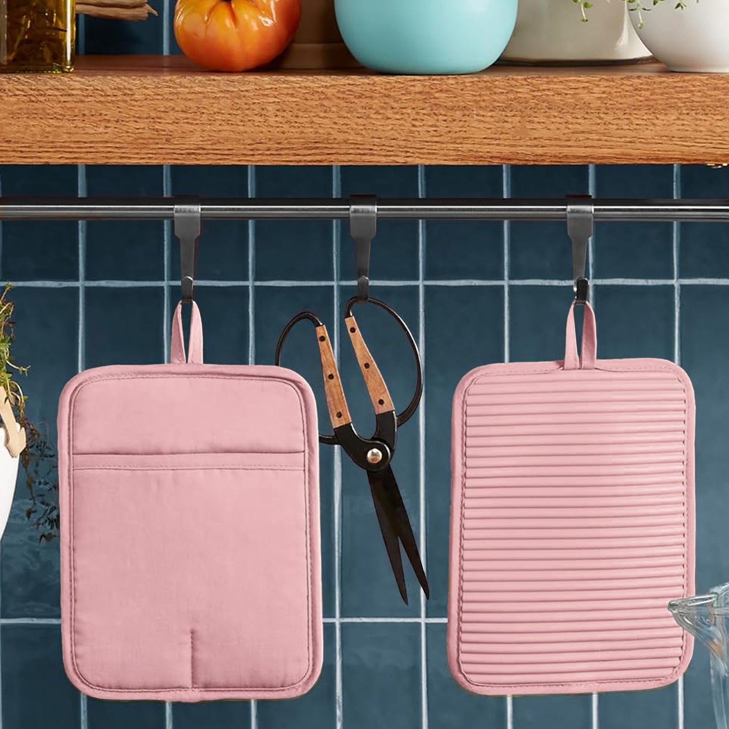 Cheer Collection Ribbed Silicone Pot Holders, 2-Pack — Heat-Resistant, Non-Slip Grip, Cotton-Lined and Machine-Washable