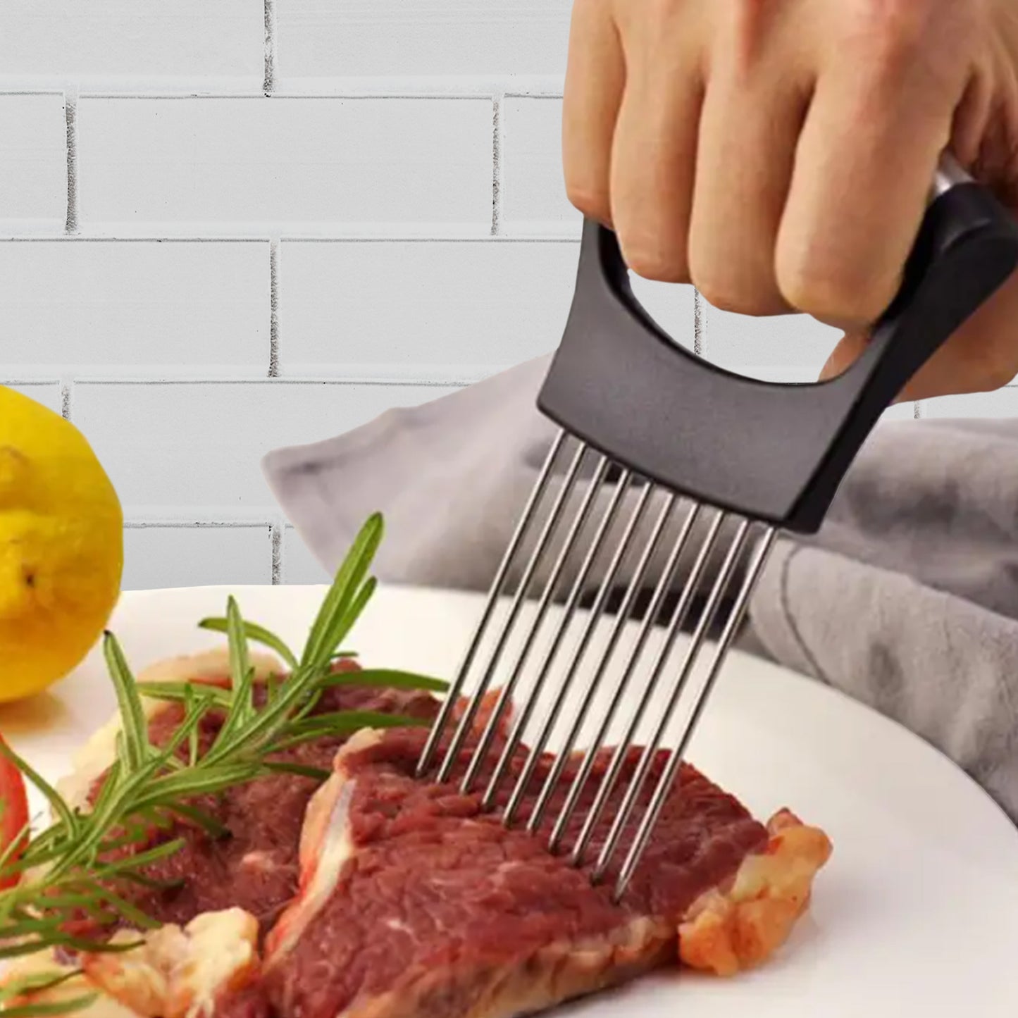 Cheer Collection Onion Holder for Slicing with Stainless Steel Prongs and Non-Slip Comfort Grip Handle